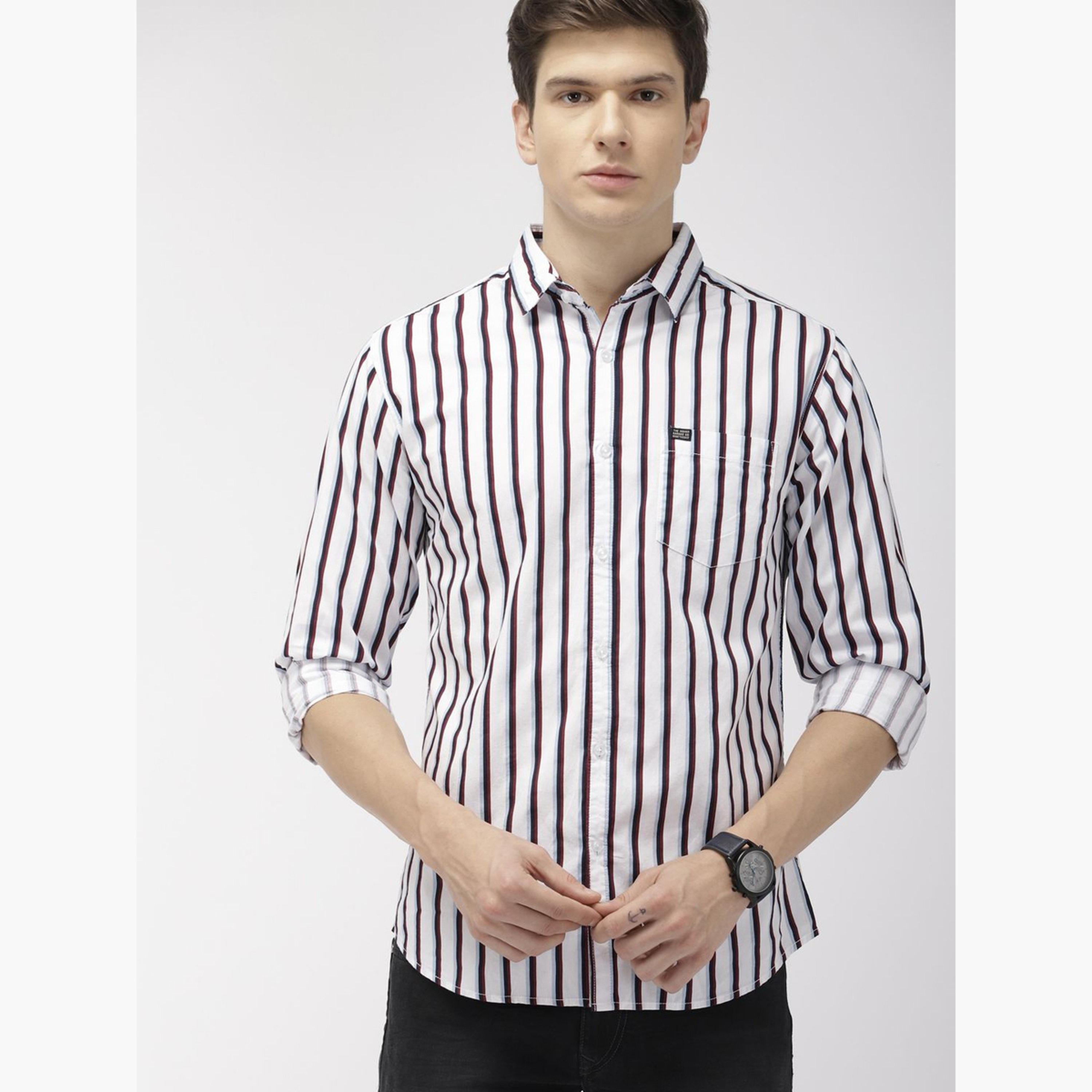 The Indian Garage Co X Styli Men White Striped Slim Fit Shirt-men-clothing-shirts-image-1