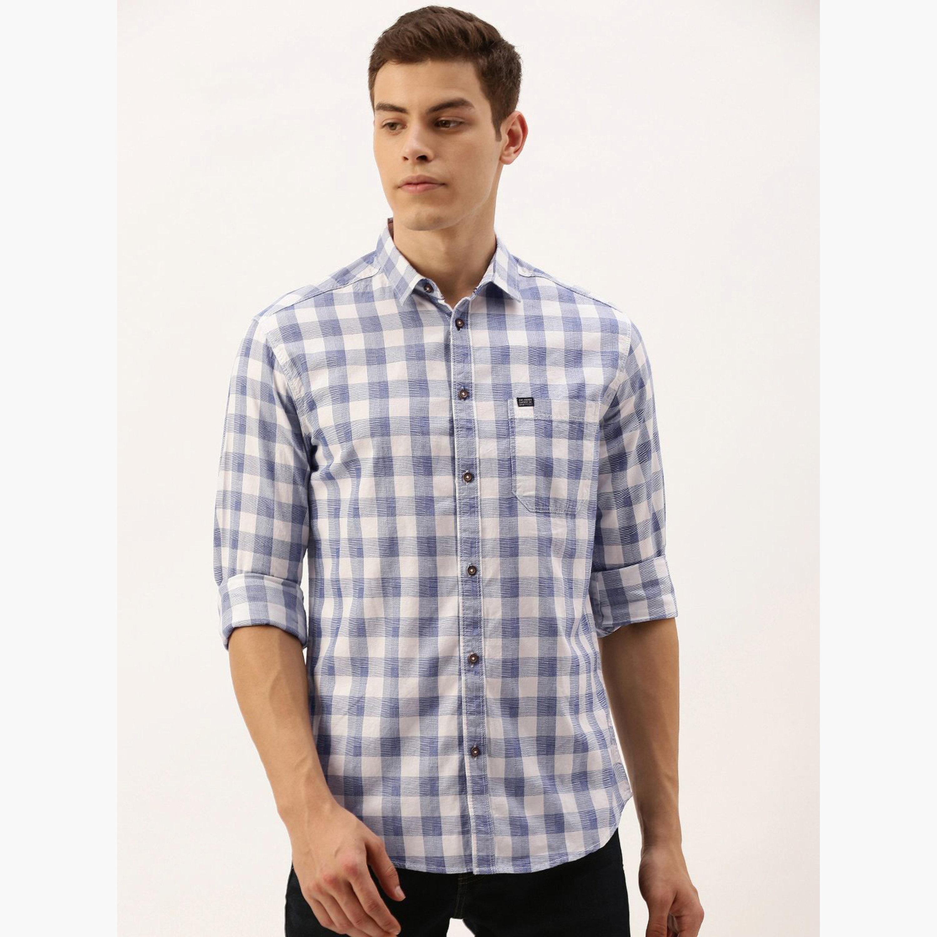 ذا انديان كراج كو × ستايلي - قميص رجالي تصميم نحيف منقوش لون أبيض-men-clothing-shirts-image-1