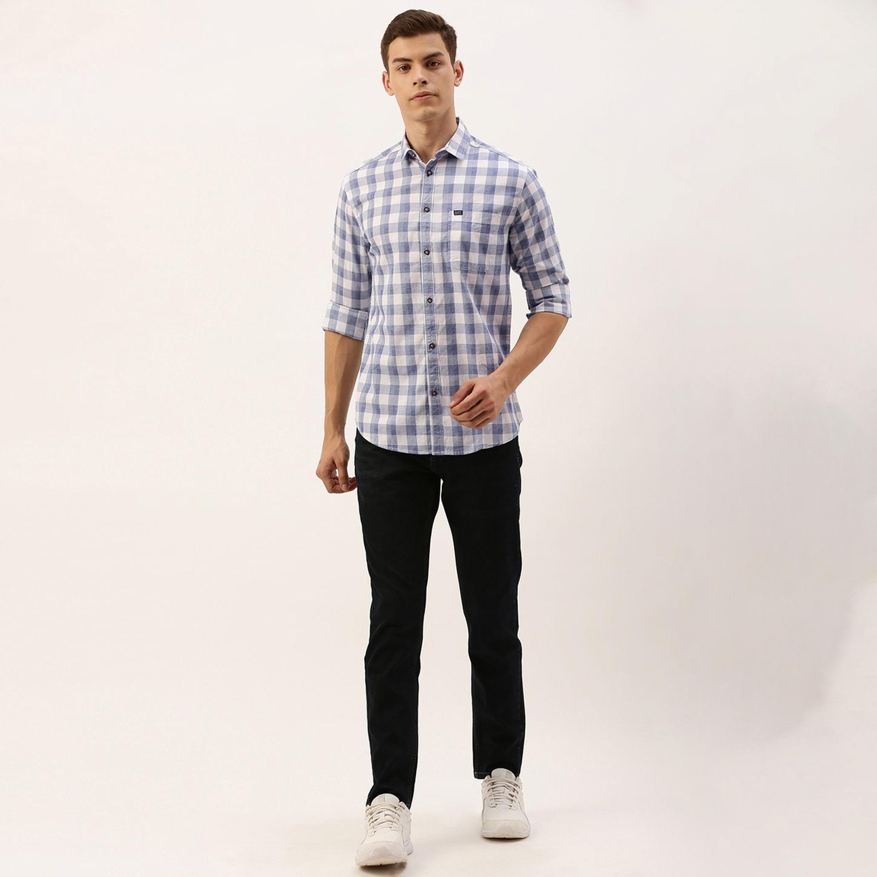 ذا انديان كراج كو × ستايلي - قميص رجالي تصميم نحيف منقوش لون أبيض-men-clothing-shirts-image-2