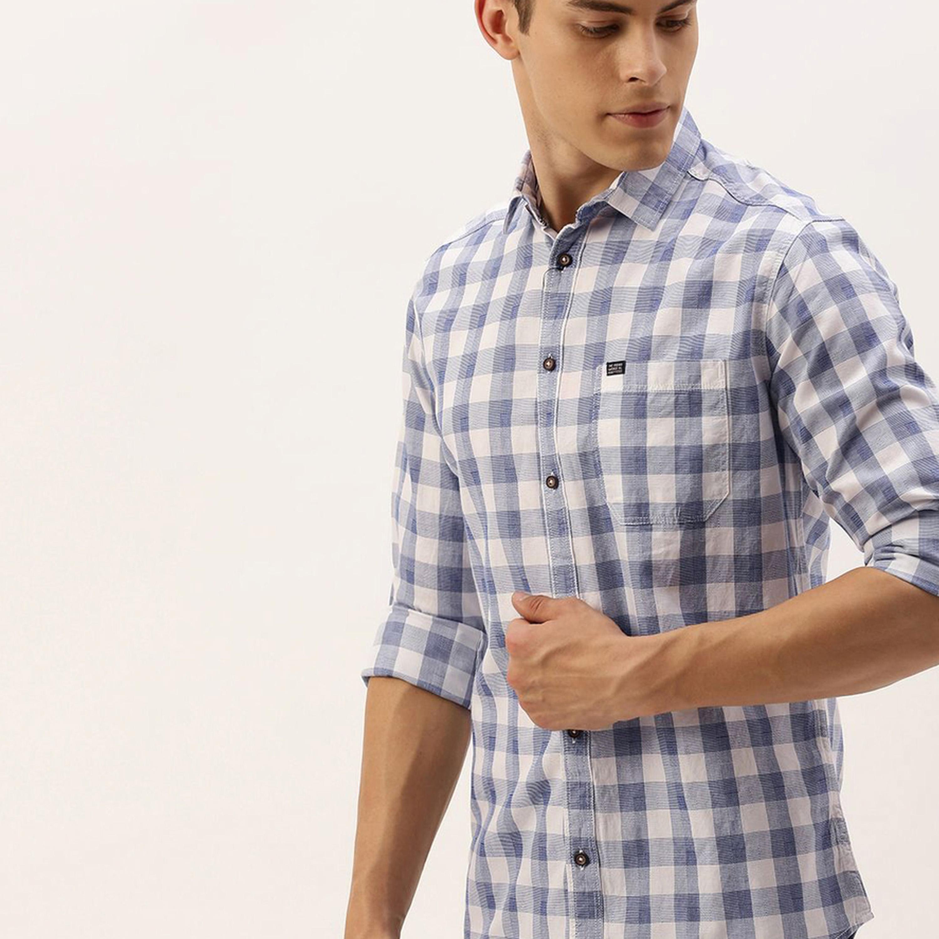 ذا انديان كراج كو × ستايلي - قميص رجالي تصميم نحيف منقوش لون أبيض-men-clothing-shirts-image-5