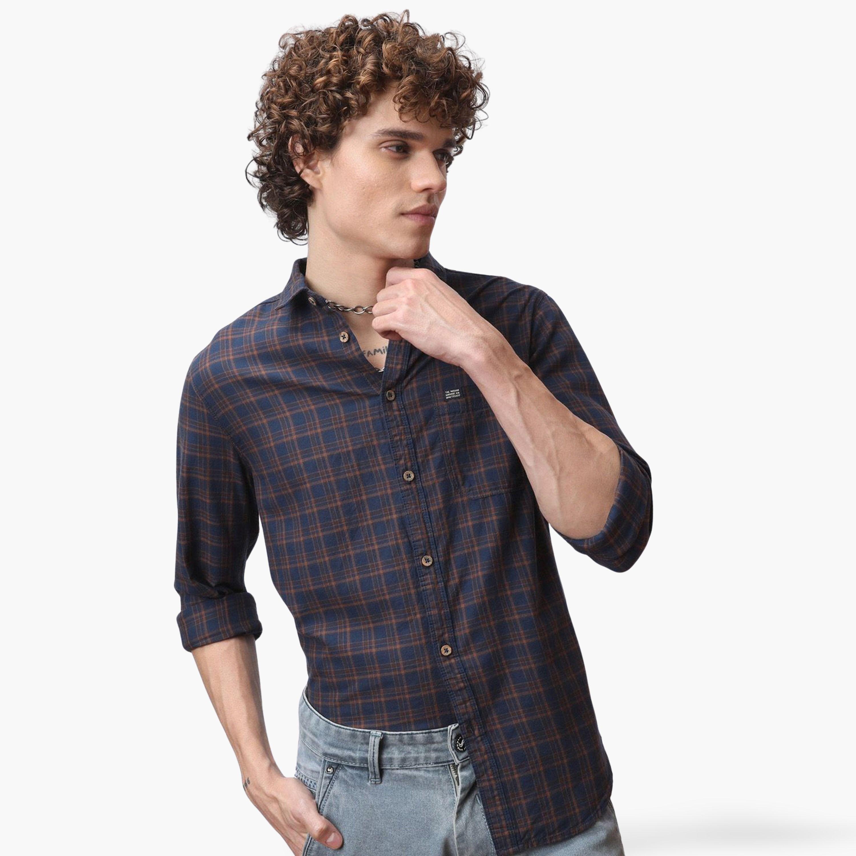 The Indian Garage Co X Styli Men Navy Blue Checked Shirt-men-clothing-shirts-image-1