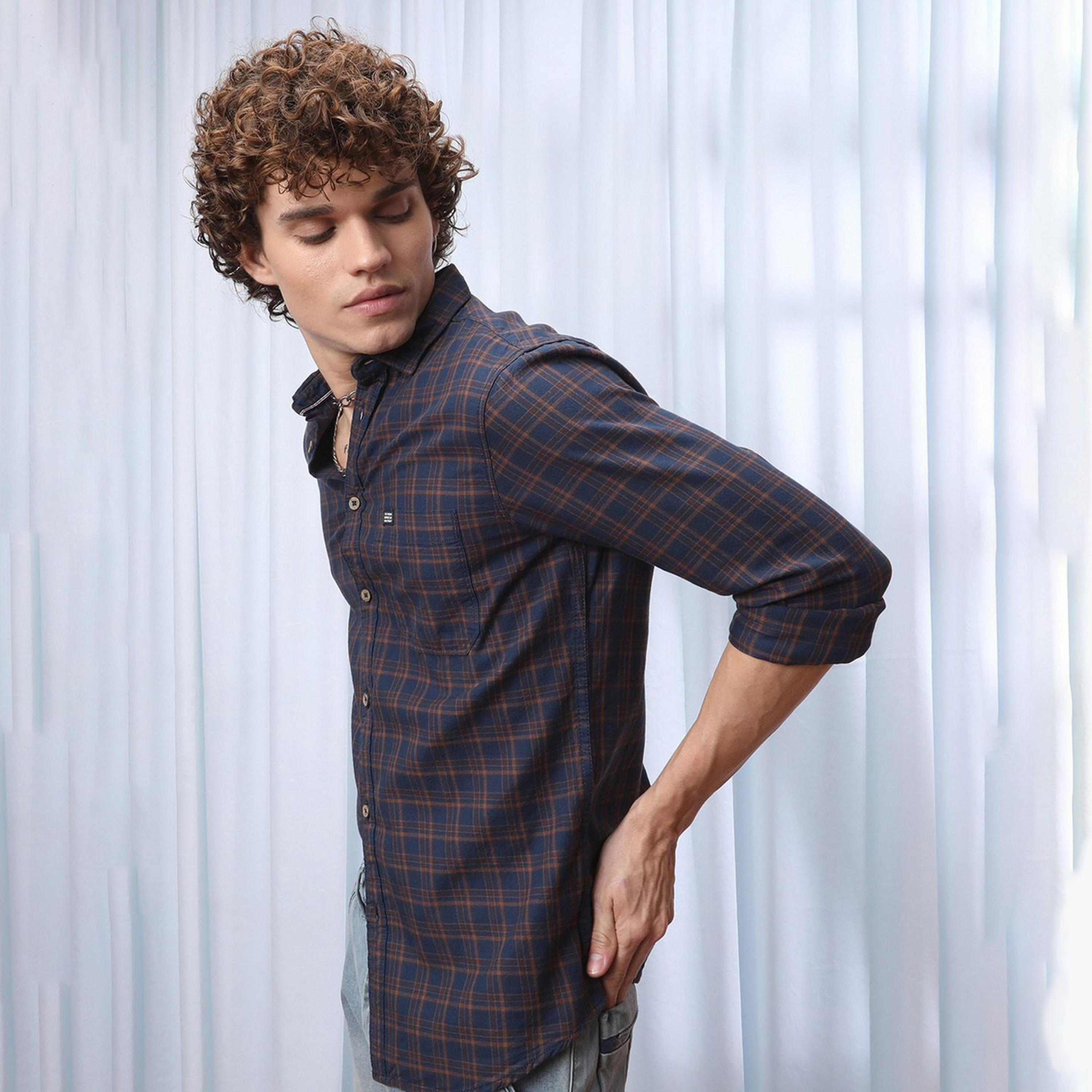The Indian Garage Co X Styli Men Navy Blue Checked Shirt-men-clothing-shirts-image-4