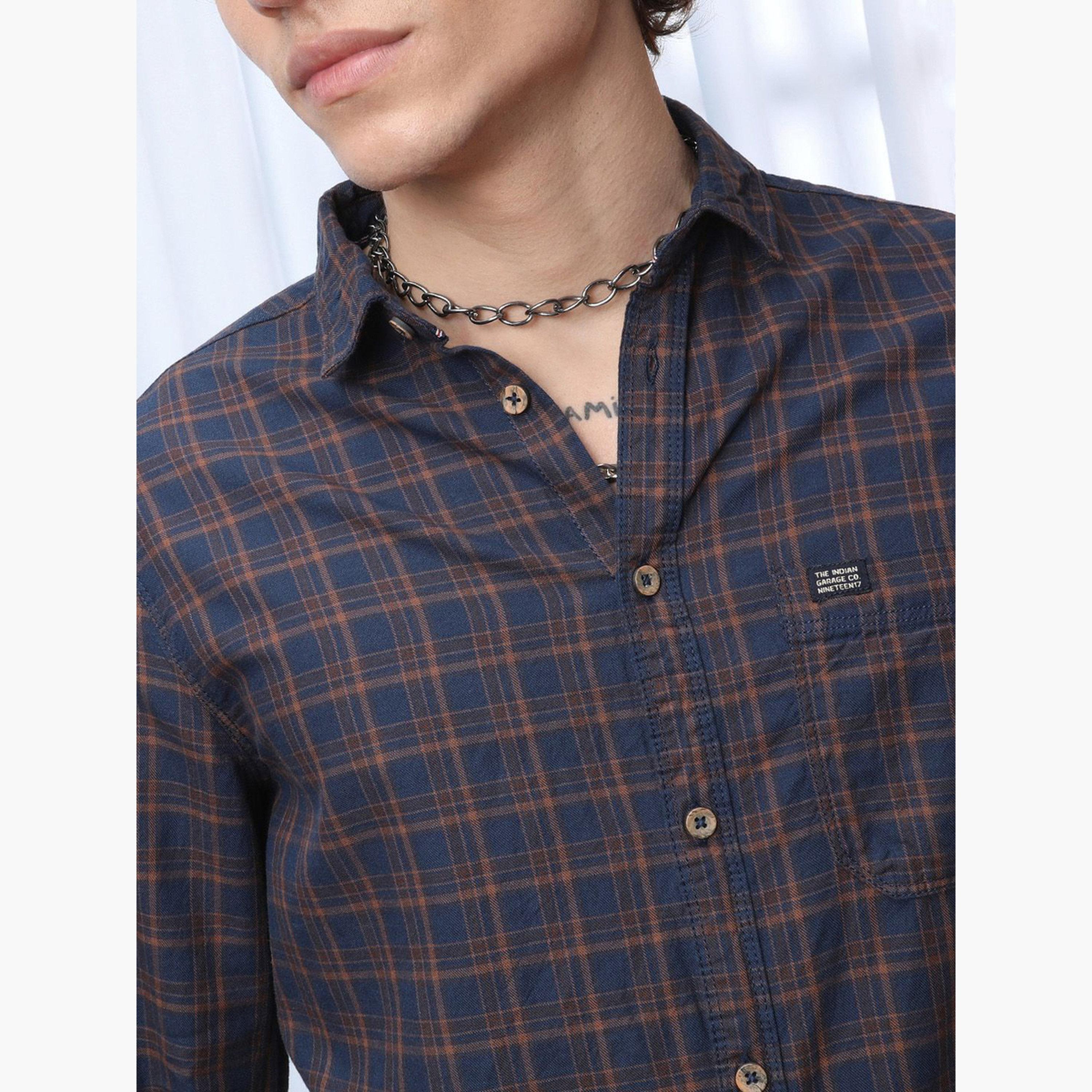 ذا انديان كراج كو × ستايلي - قميص رجالي منقوش لون أزرق داكن-men-clothing-shirts-image-6