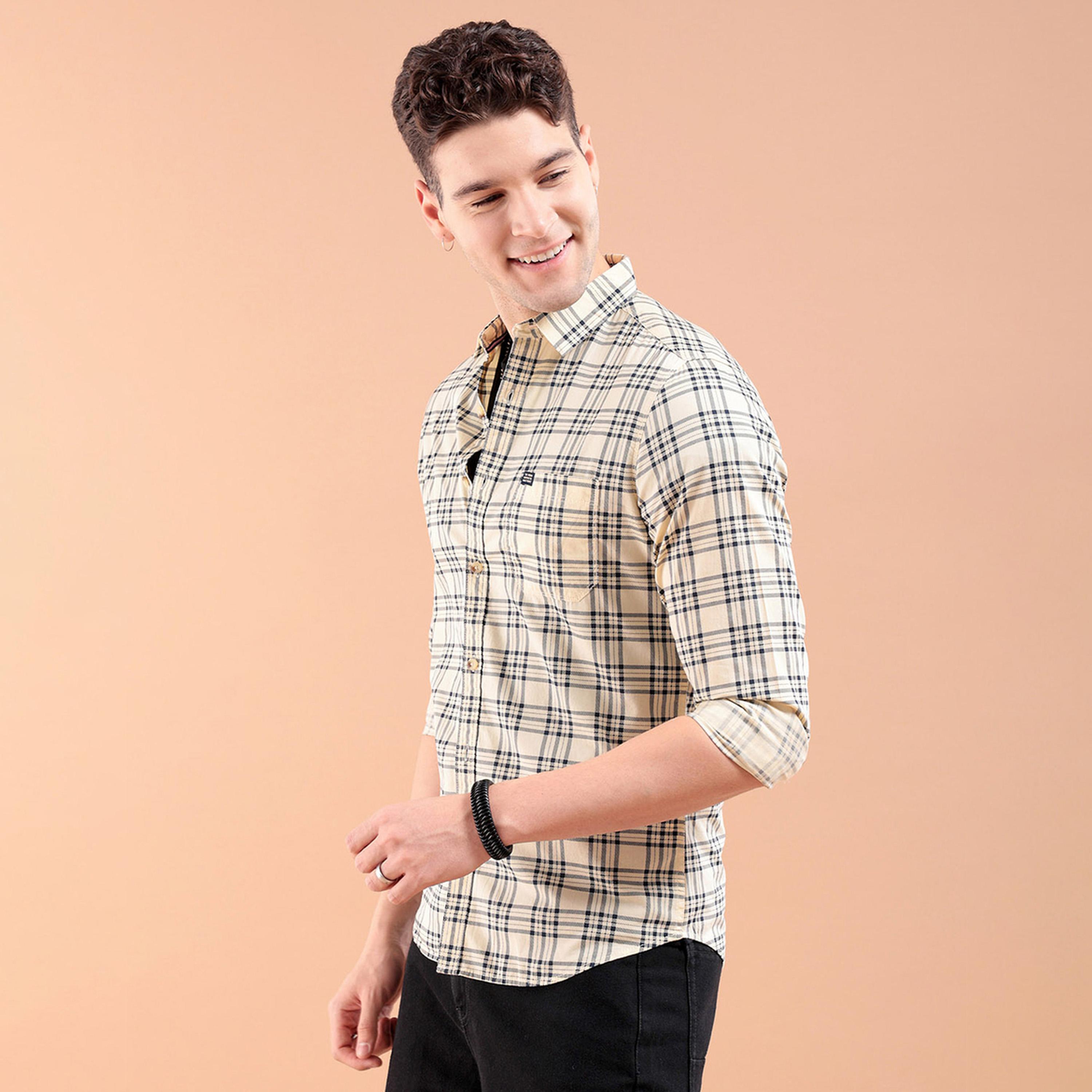 The Indian Garage Co X Styli Men Cream Checked Slim Fi Shirt-men-clothing-shirts-image-3