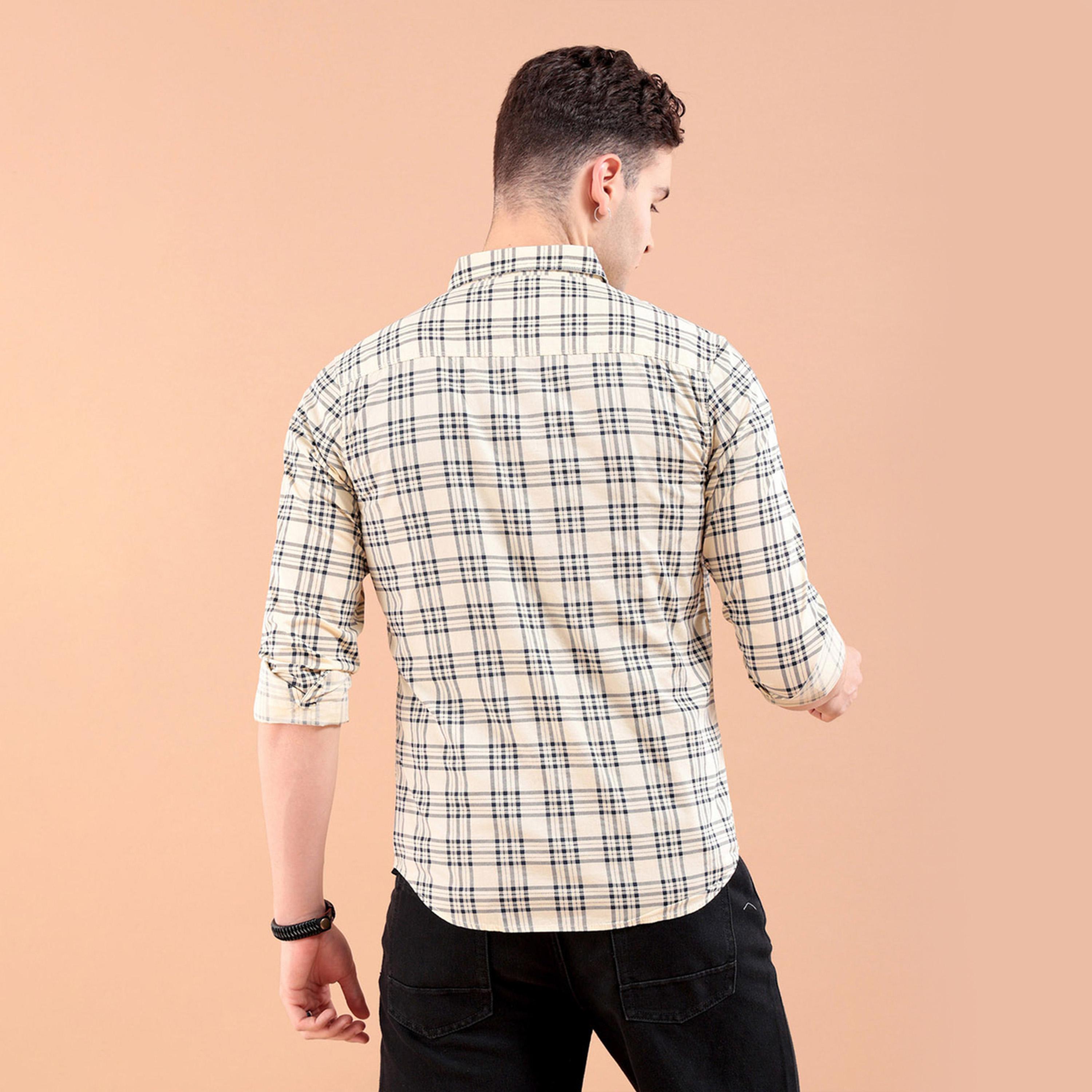 The Indian Garage Co X Styli Men Cream Checked Slim Fi Shirt-men-clothing-shirts-image-4