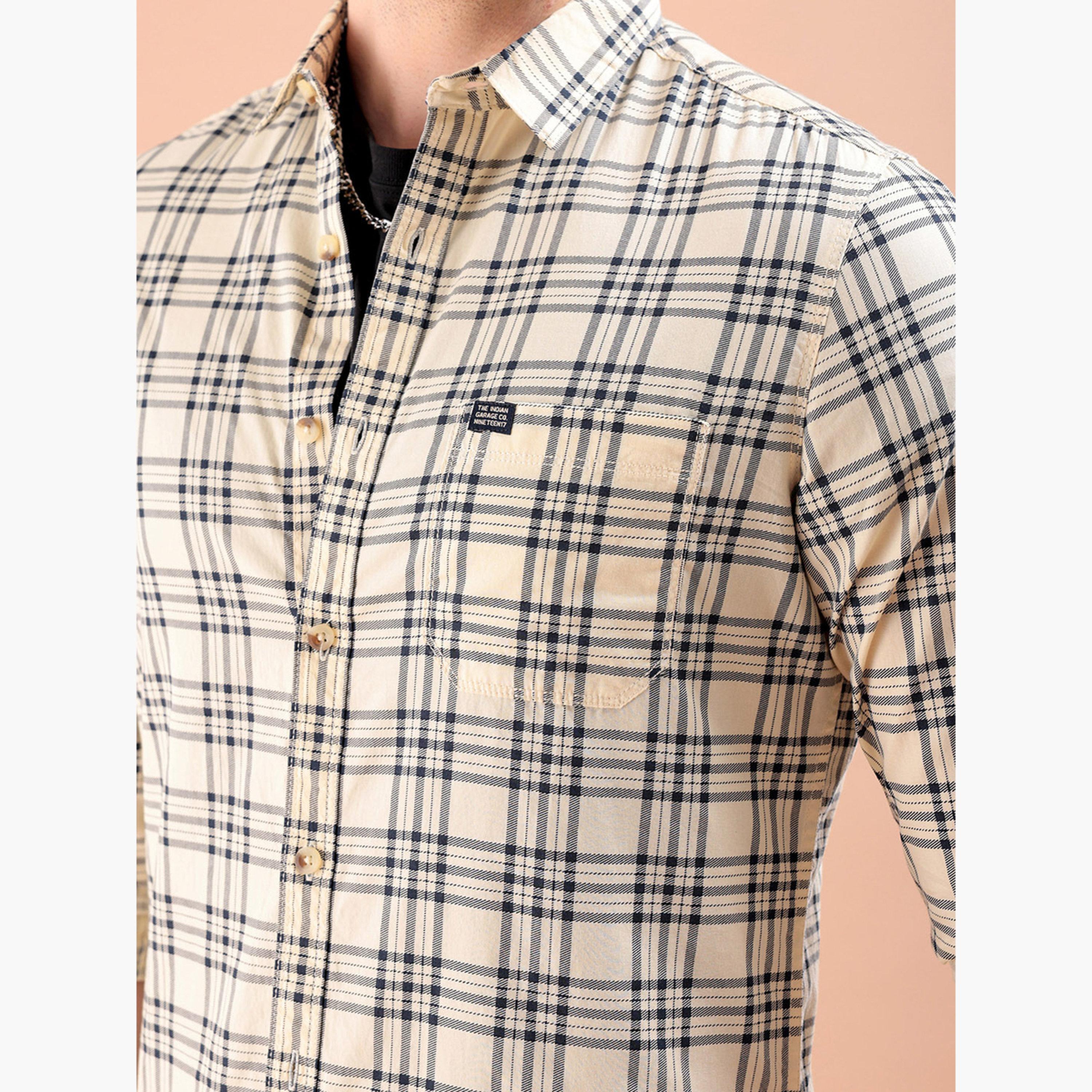 The Indian Garage Co X Styli Men Cream Checked Slim Fi Shirt-men-clothing-shirts-image-5