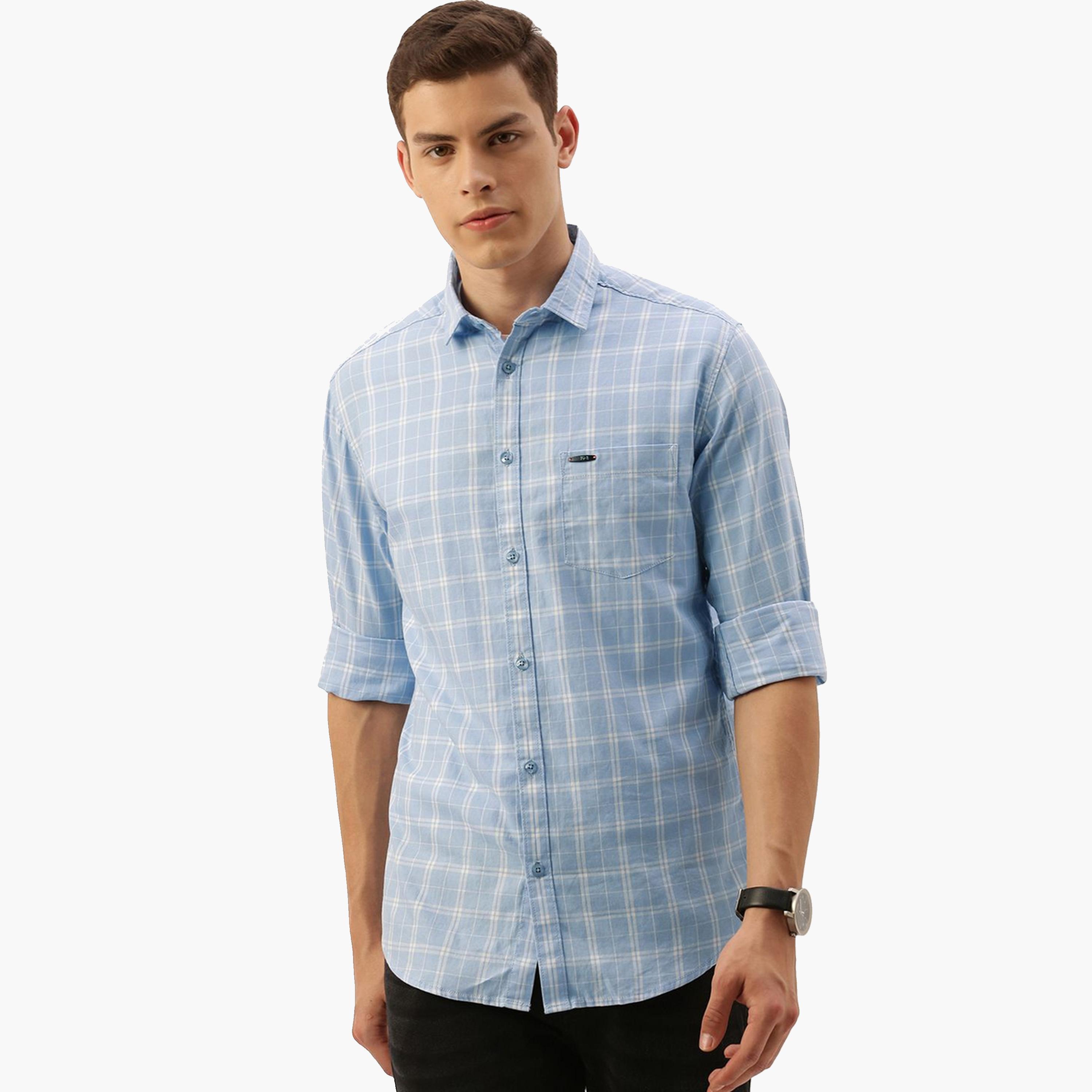 The Indian Garage Co X Styli Men Blue Slim Fit Checked Shirt-men-clothing-shirts-image-1
