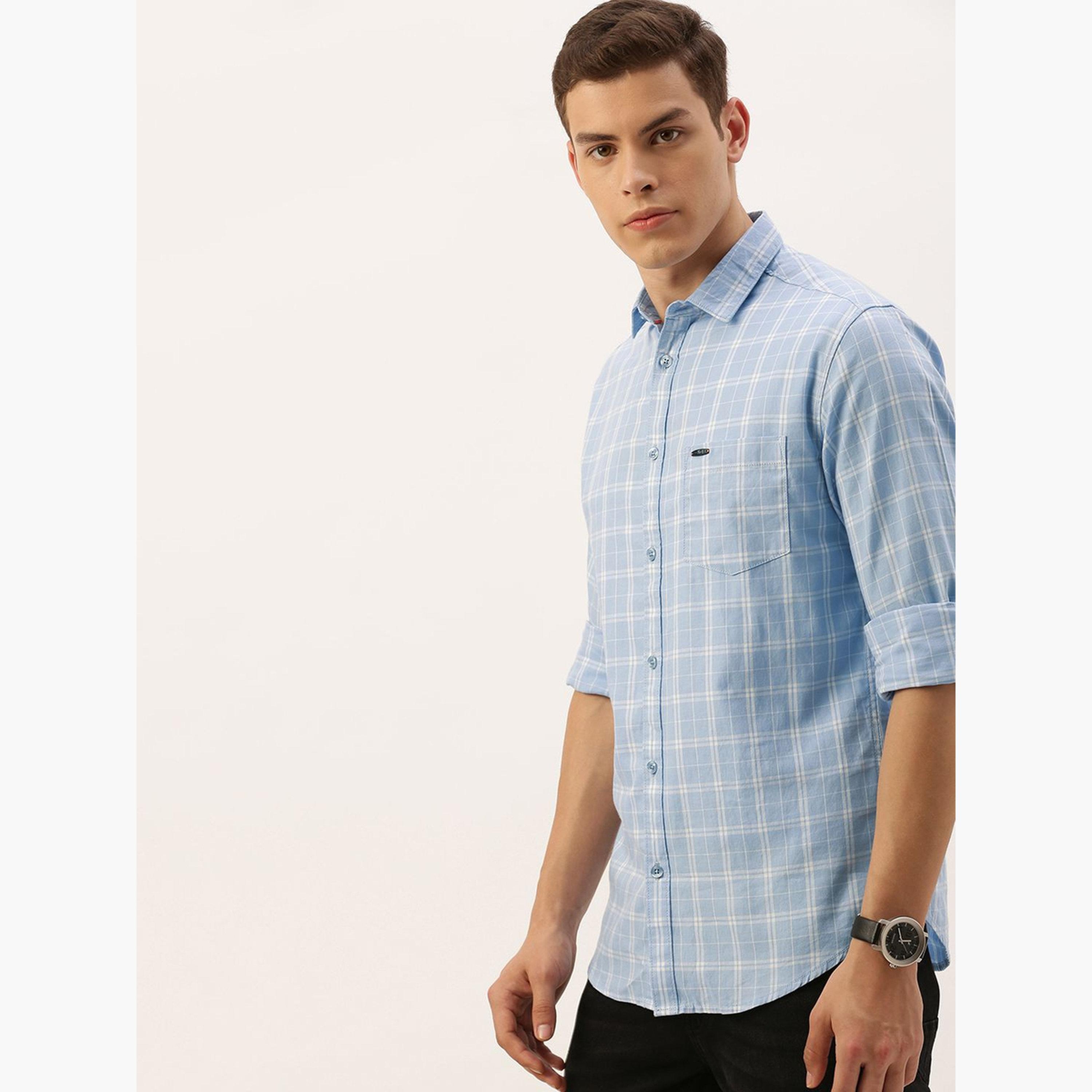 The Indian Garage Co X Styli Men Blue Slim Fit Checked Shirt-men-clothing-shirts-image-2