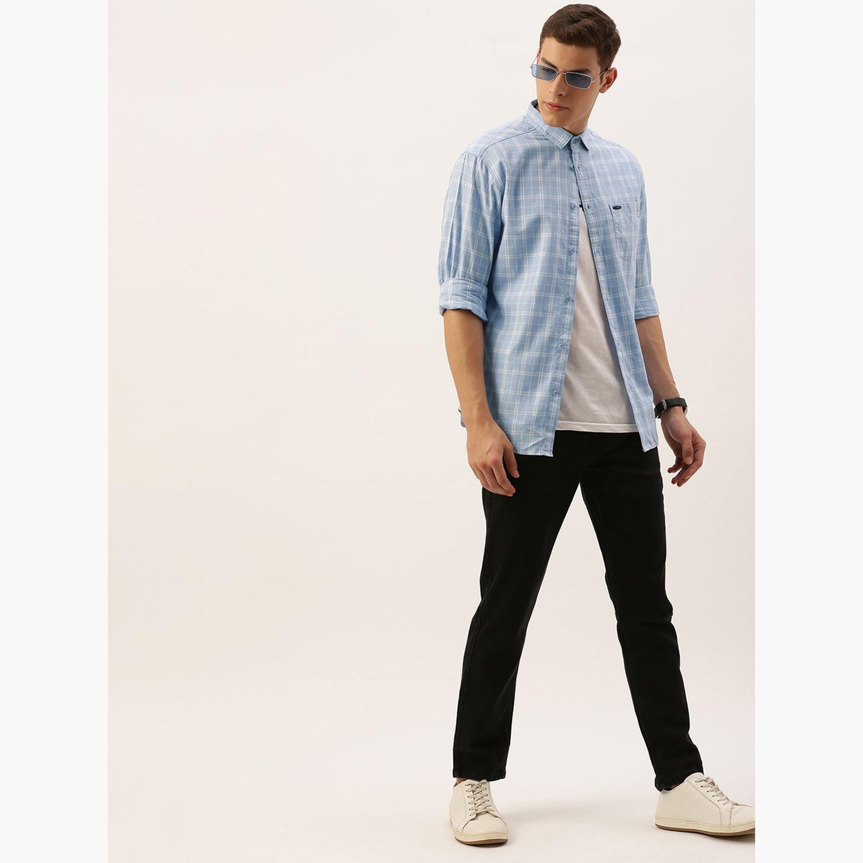 The Indian Garage Co X Styli Men Blue Slim Fit Checked Shirt-men-clothing-shirts-image-4