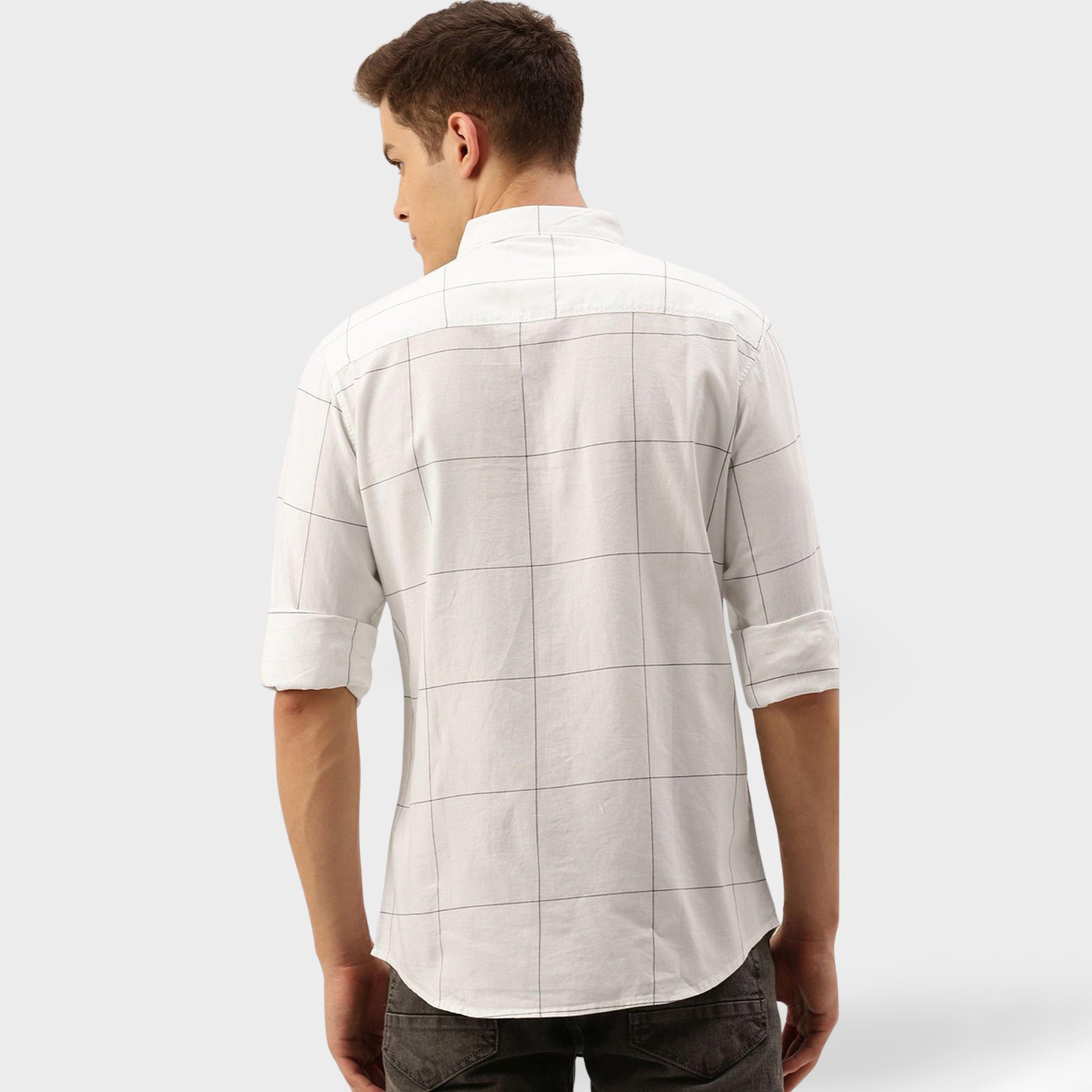 ذا انديان كراج كو × ستايلي - قميص رجالي تصميم نحيف منقوش لون أبيض-men-clothing-shirts-image-4