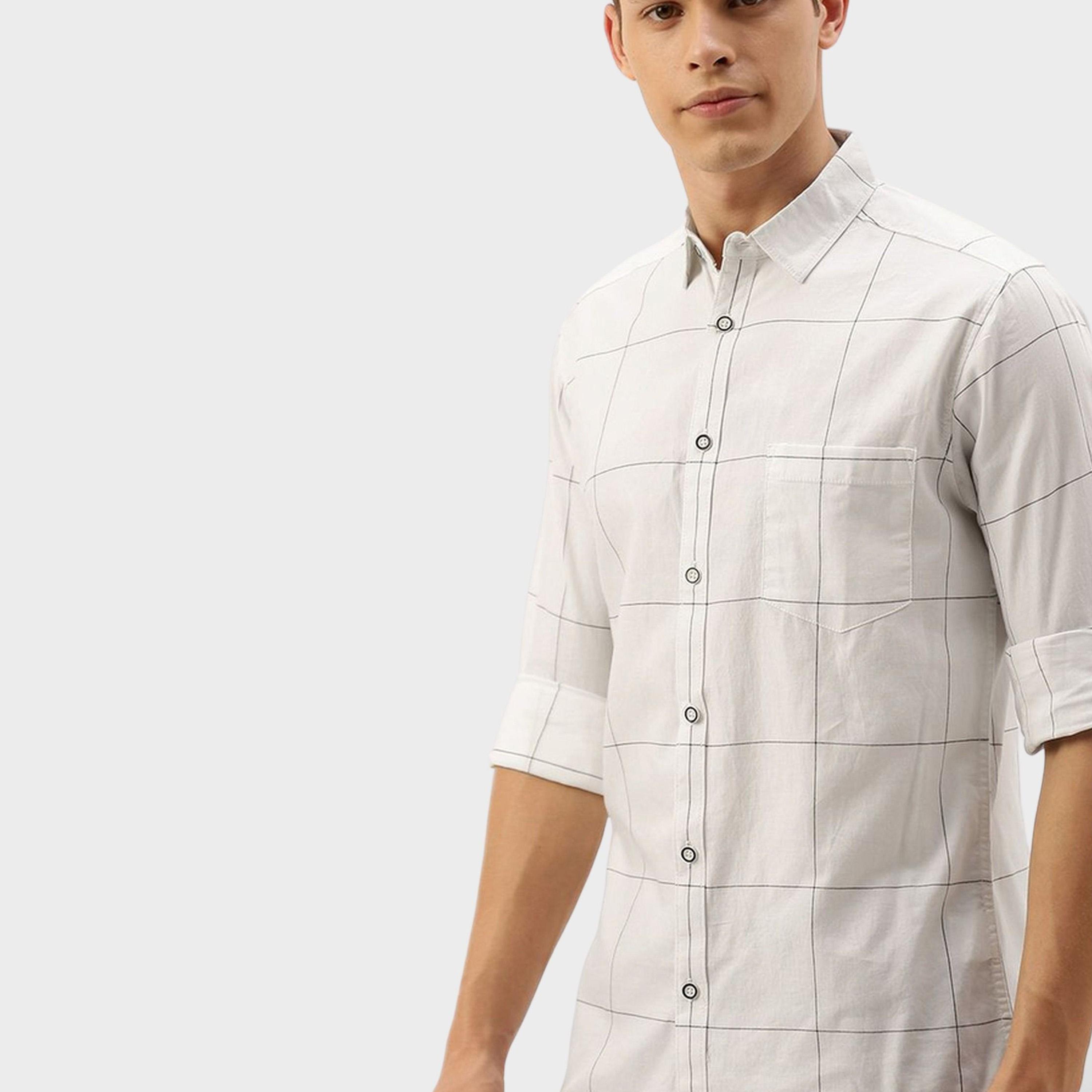 ذا انديان كراج كو × ستايلي - قميص رجالي تصميم نحيف منقوش لون أبيض-men-clothing-shirts-image-5