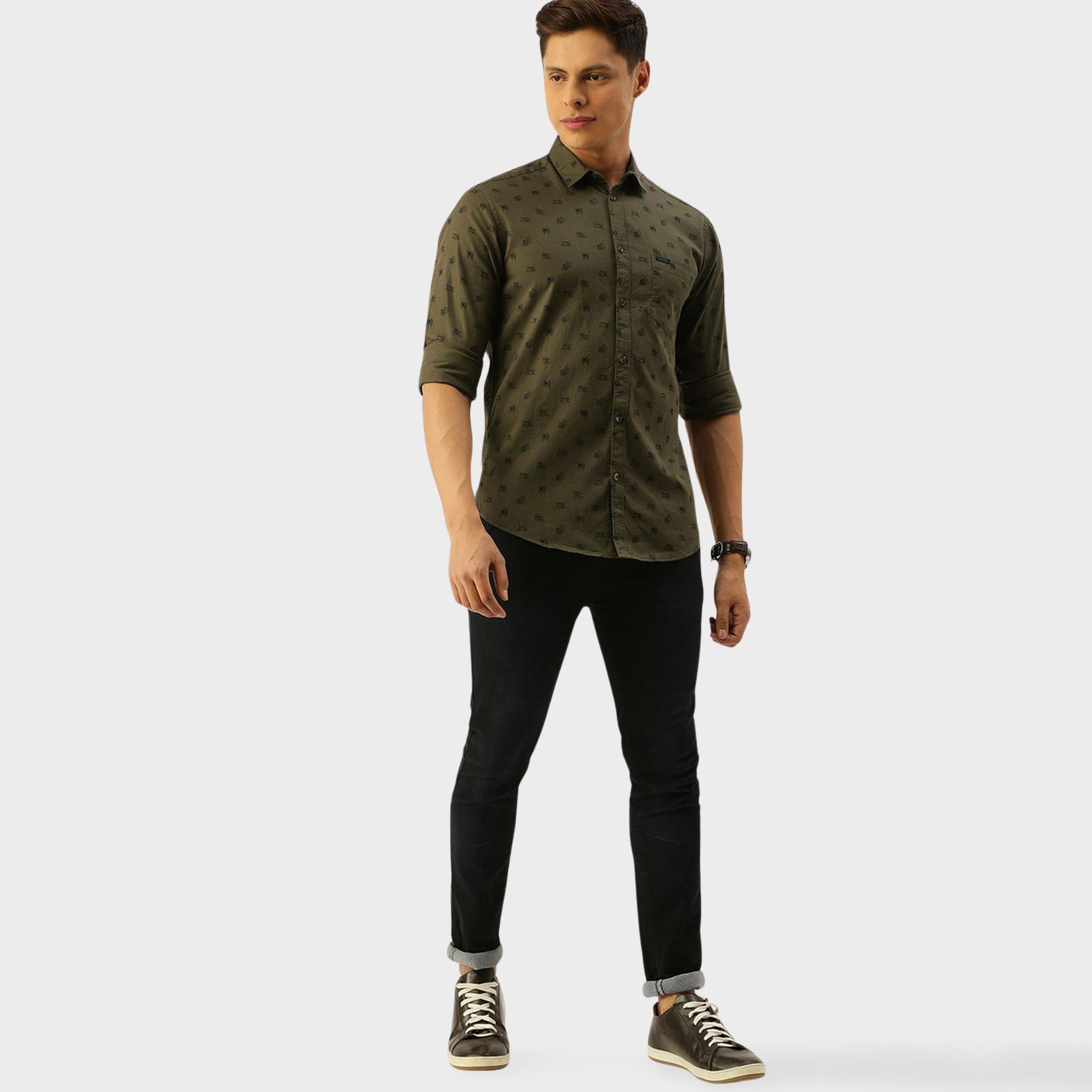 The Indian Garage Co X Styli Olive Graphic Print Slim Fit Shirt-men-clothing-shirts-image-2