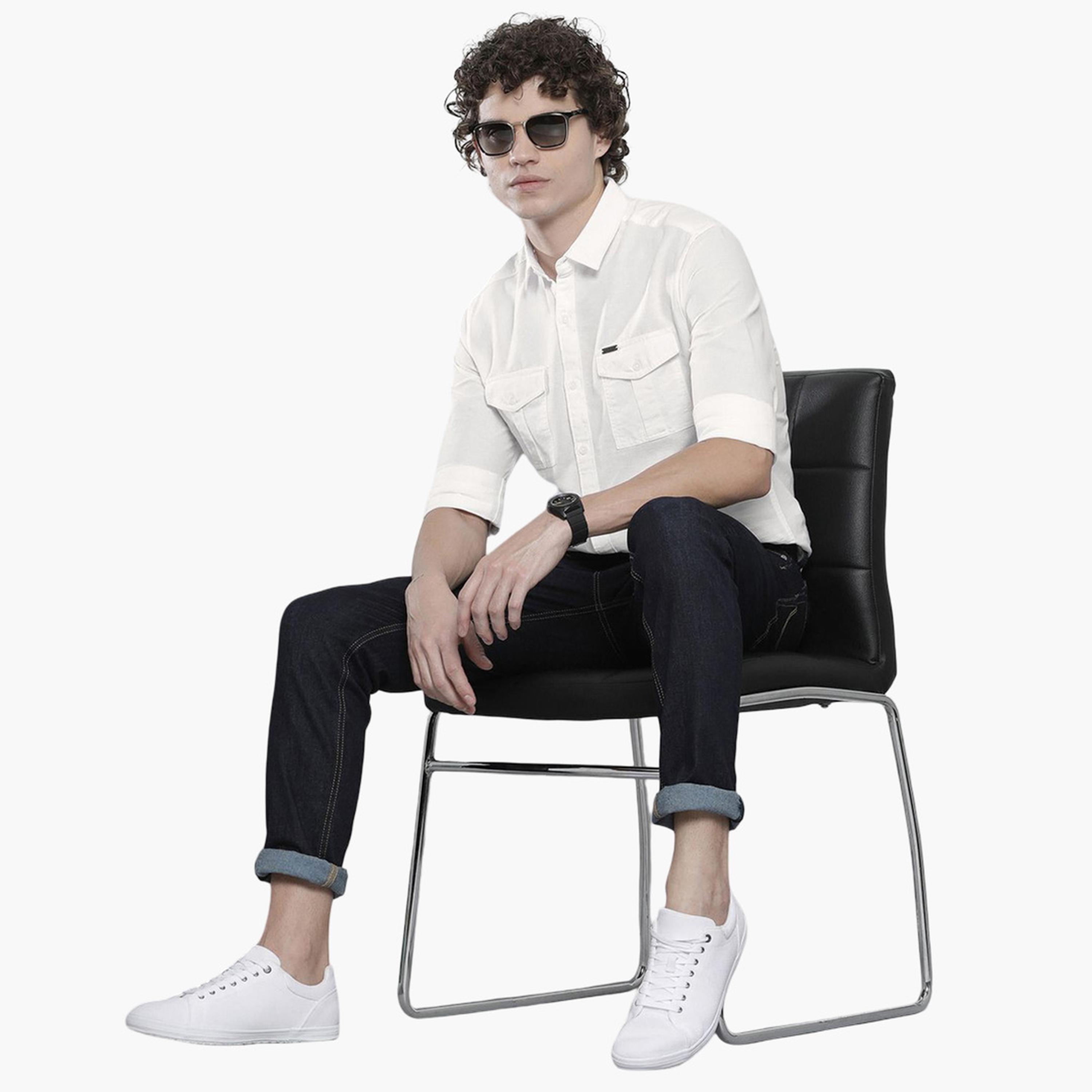 The Indian Garage Co X Styli Men White Solid Spread Collar Shirt-men-clothing-shirts-image-2
