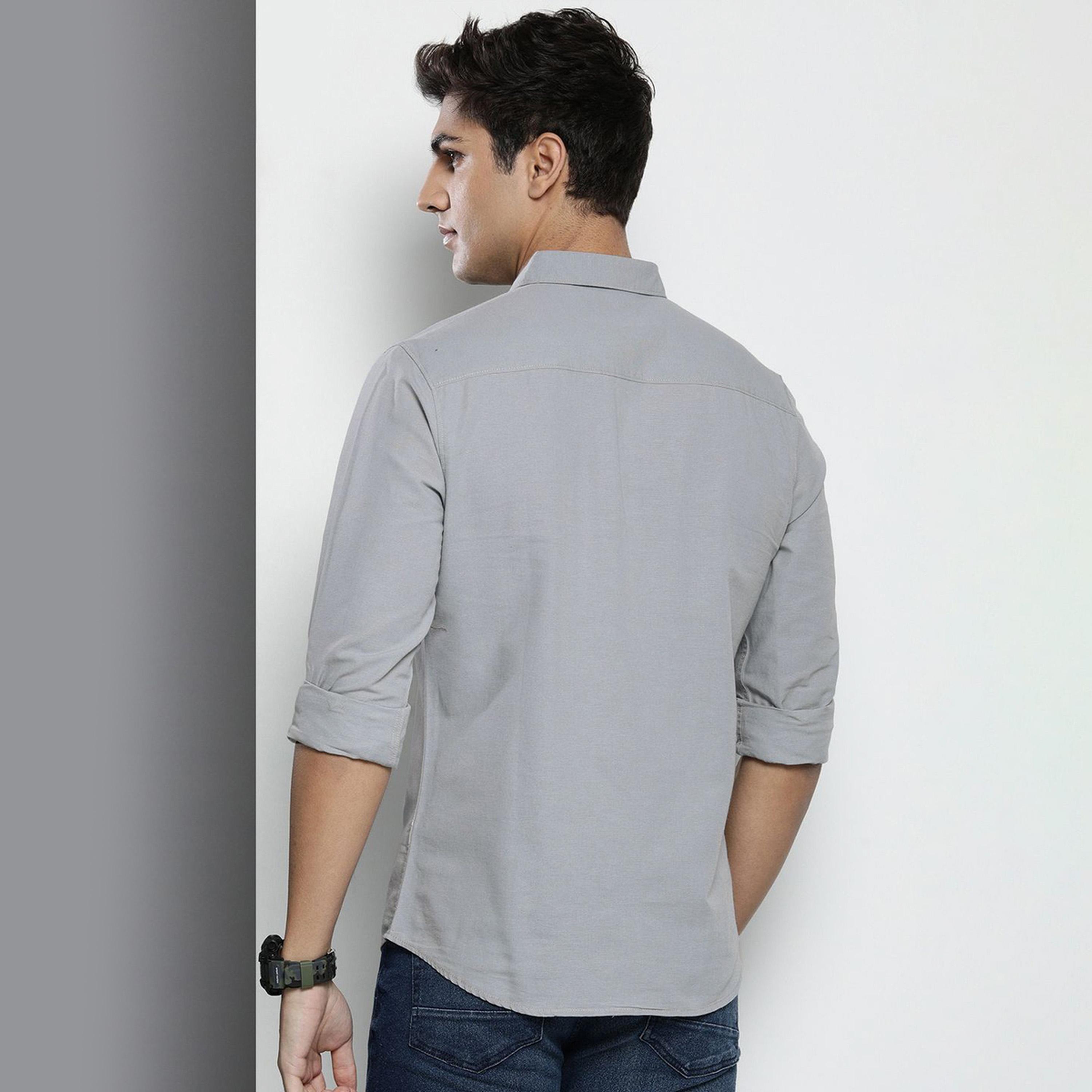 ذا انديان كراج كو × ستايلي - قميص رجالي رمادي سادة بياقة واسعة-men-clothing-shirts-image-3