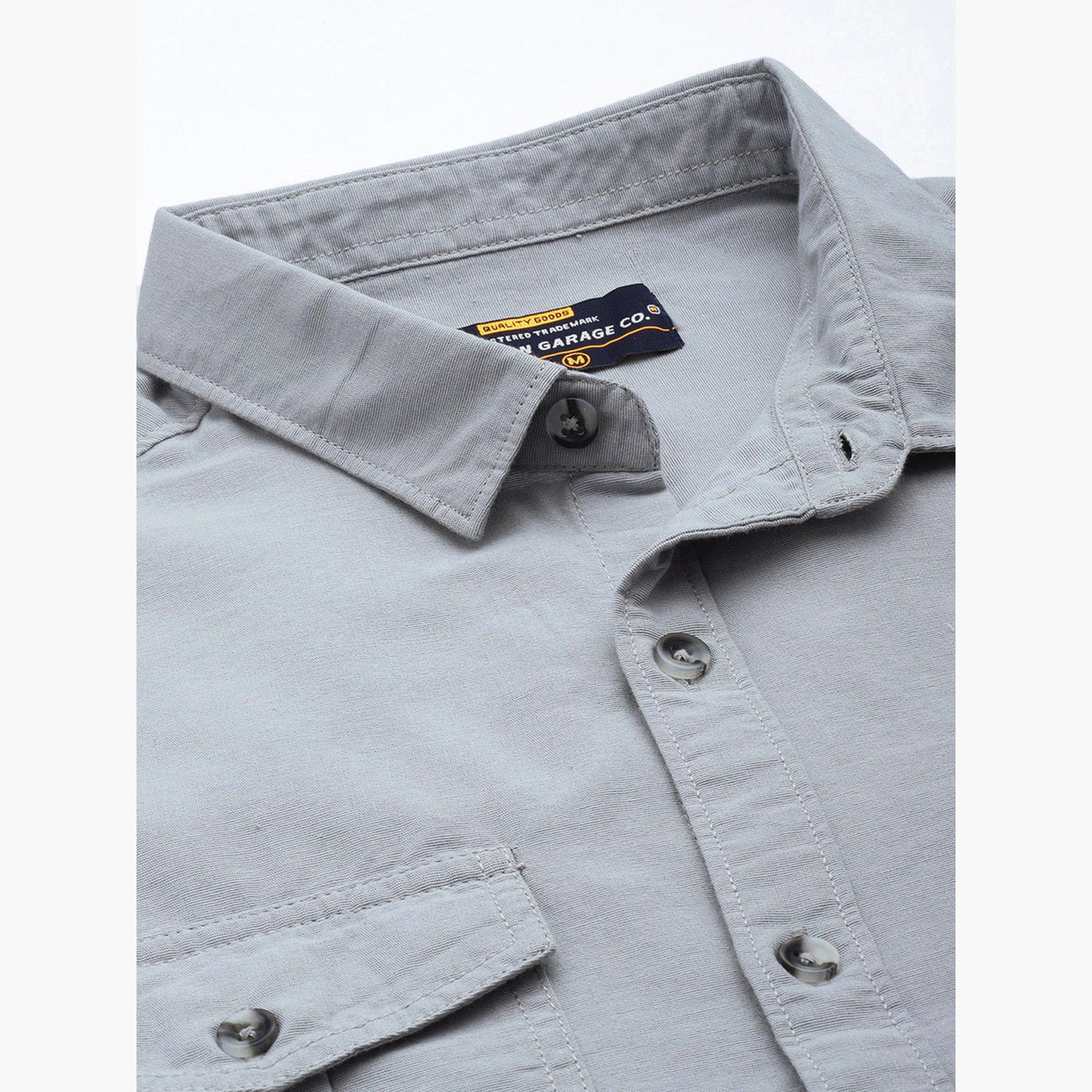 ذا انديان كراج كو × ستايلي - قميص رجالي رمادي سادة بياقة واسعة-men-clothing-shirts-image-5