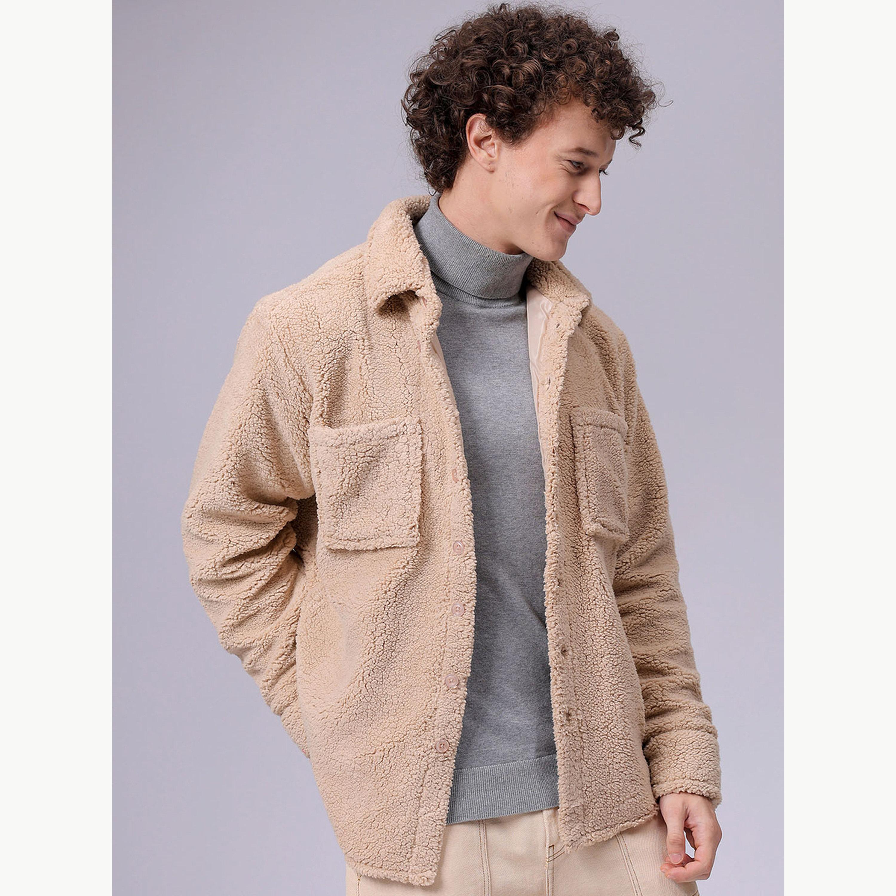 The Indian Garage Co X Styli Men Beige Sherpa Shirt Jacket-men-winterwear-jacketsandblazers-image-1