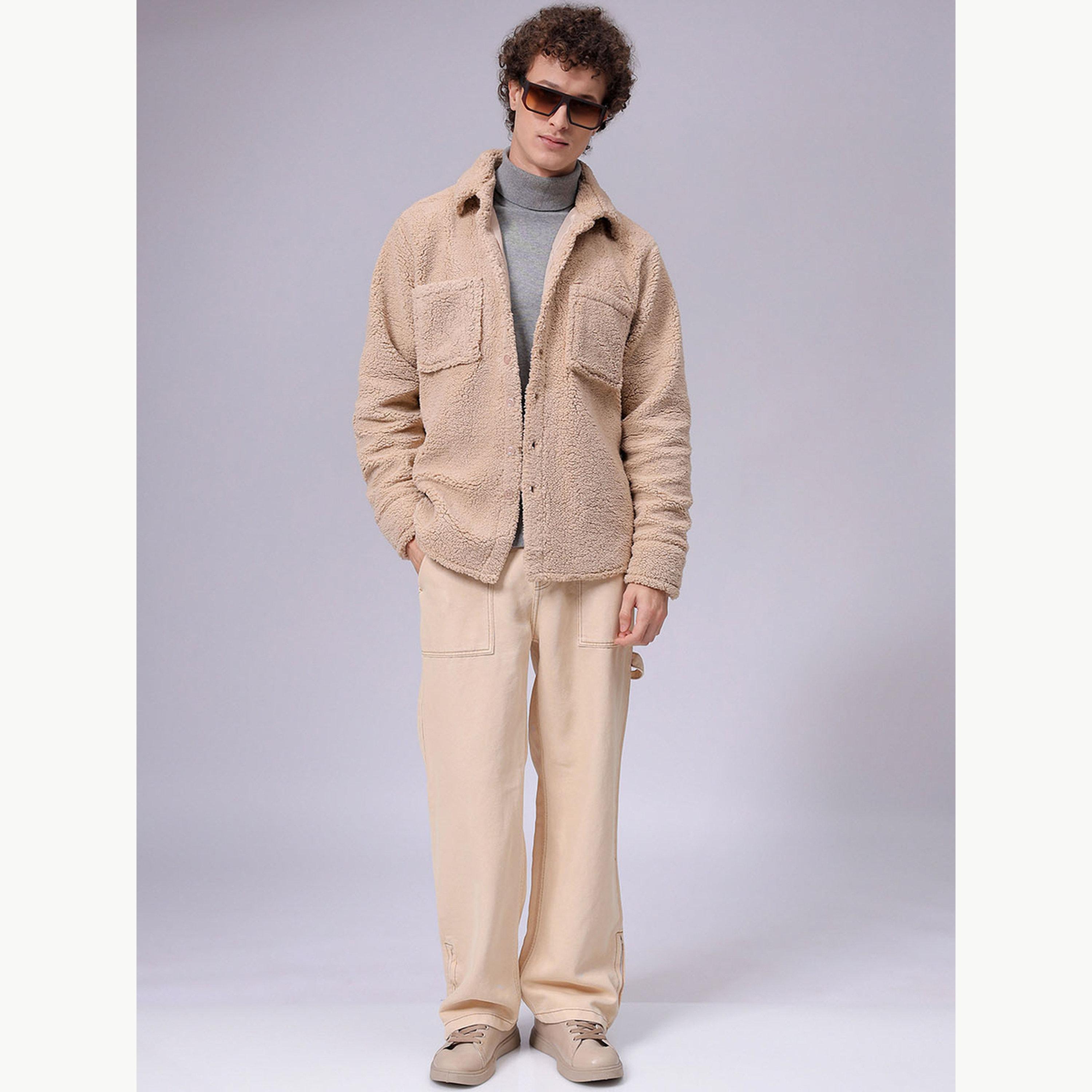 The Indian Garage Co X Styli Men Beige Sherpa Shirt Jacket-men-winterwear-jacketsandblazers-image-2