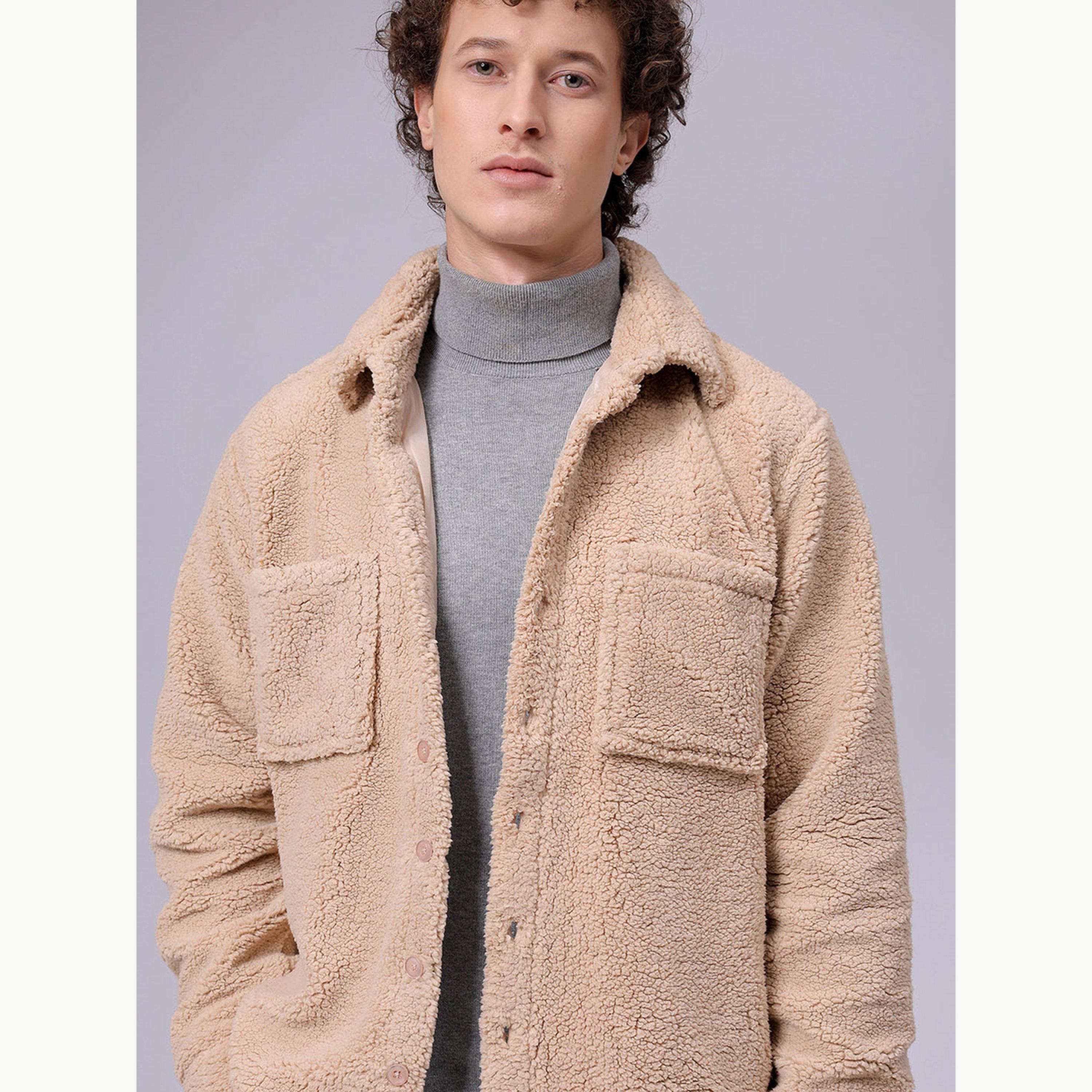 The Indian Garage Co X Styli Men Beige Sherpa Shirt Jacket-men-winterwear-jacketsandblazers-image-6