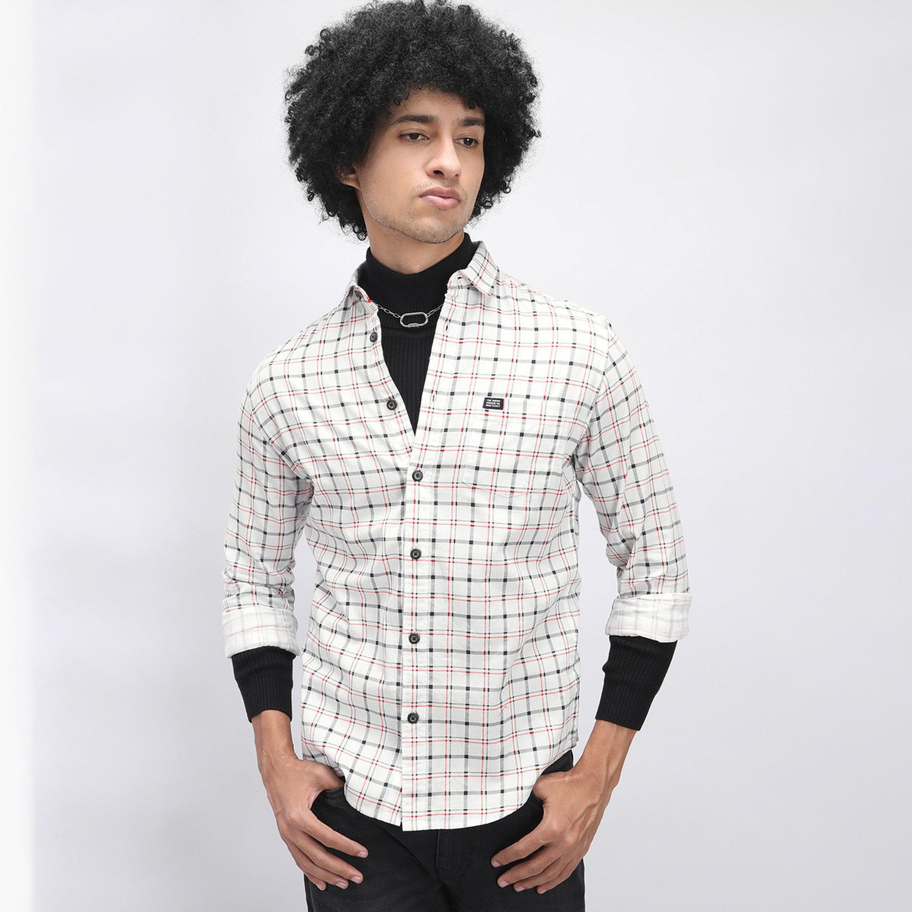 The Indian Garage Co X Styli Men White Checkered Slim Fit Shirt-men-clothing-shirts-image-1