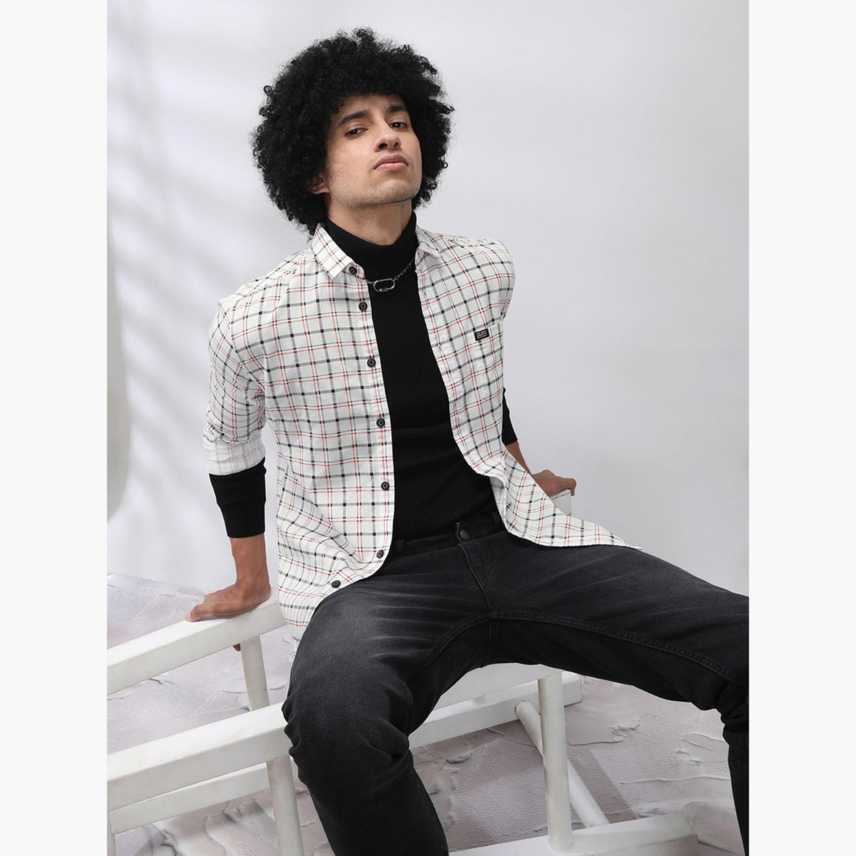 ذا انديان كراج كو × ستايلي - قميص رجالي تصميم نحيف منقوش لون أبيض-men-clothing-shirts-image-2