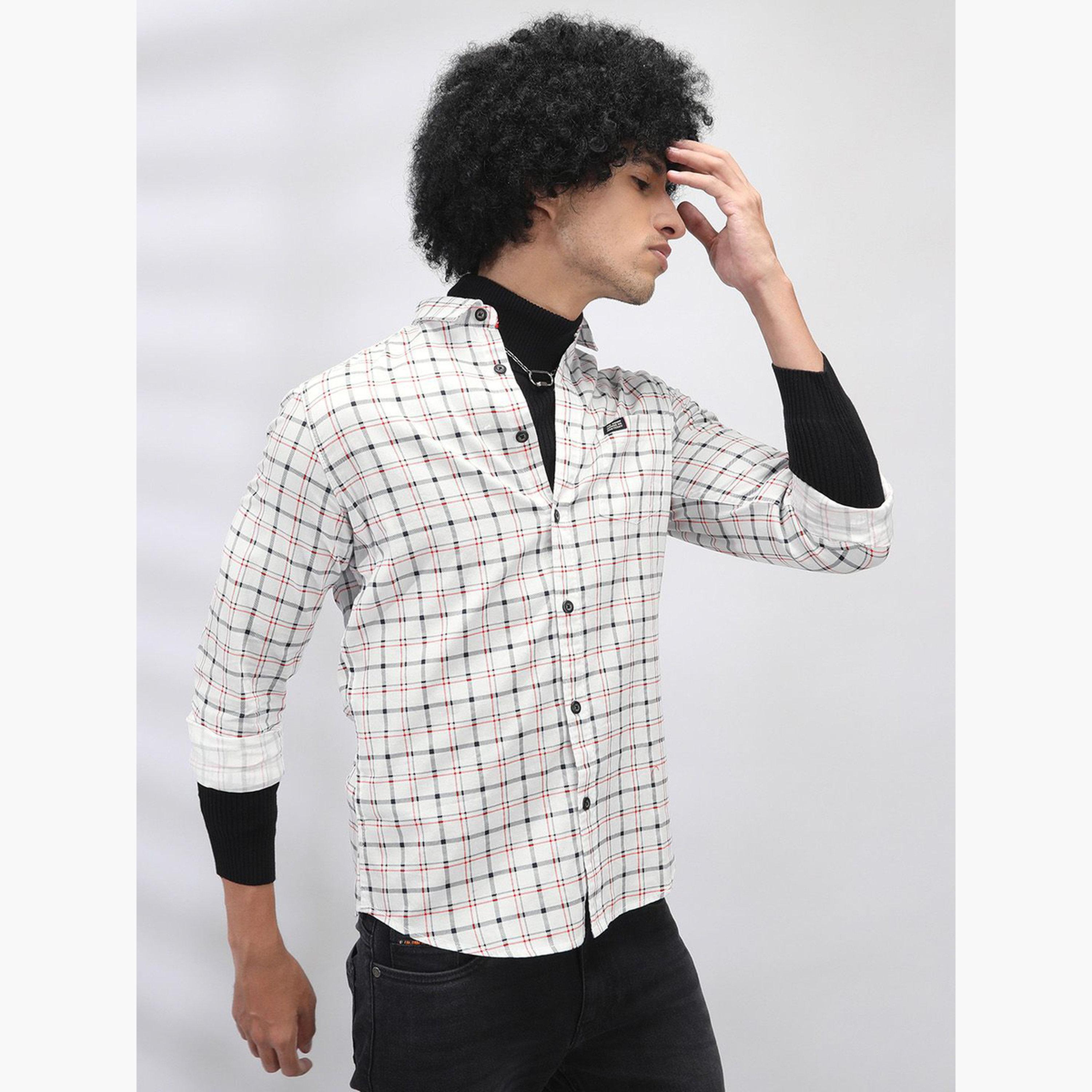 The Indian Garage Co X Styli Men White Checkered Slim Fit Shirt-men-clothing-shirts-image-4