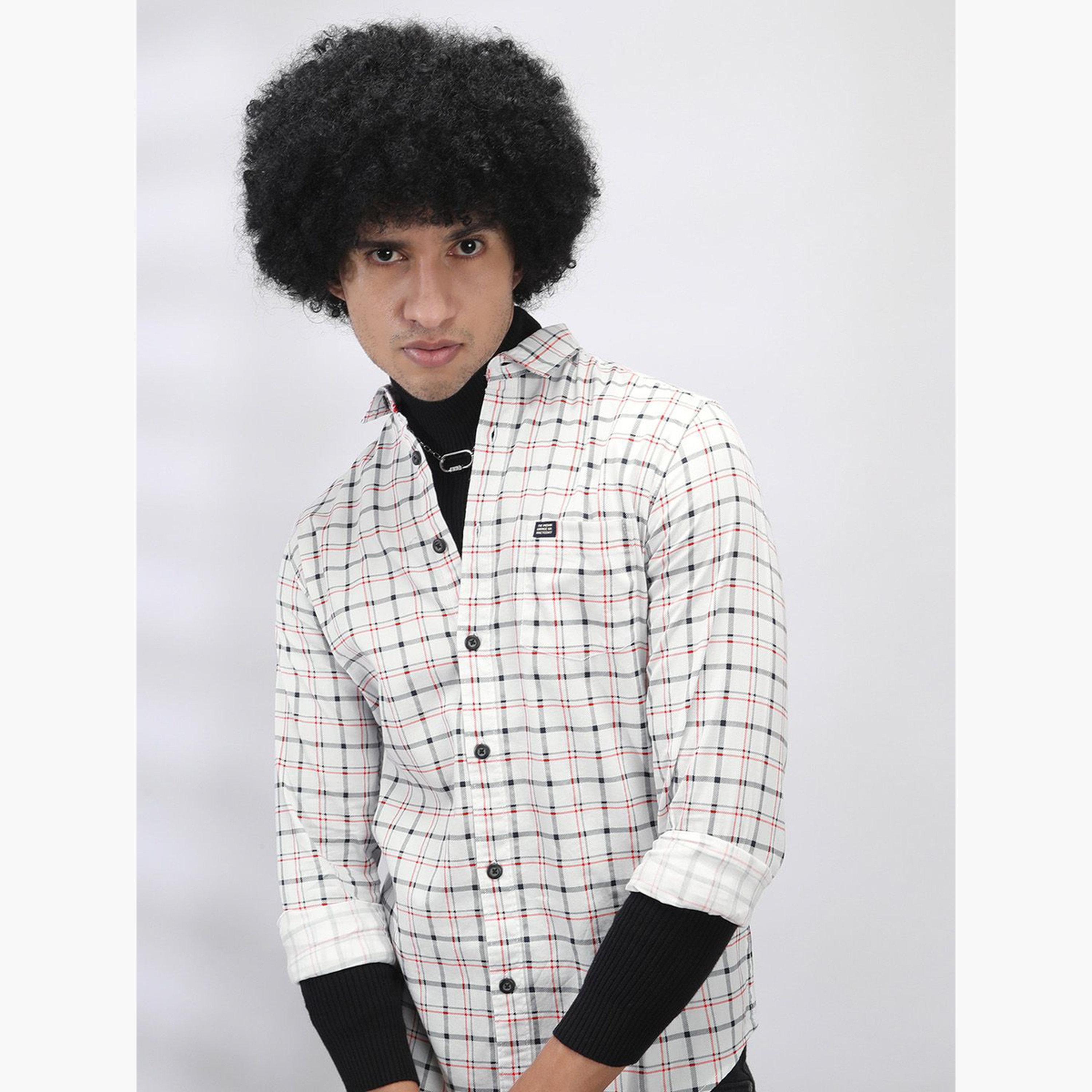 The Indian Garage Co X Styli Men White Checkered Slim Fit Shirt-men-clothing-shirts-image-5