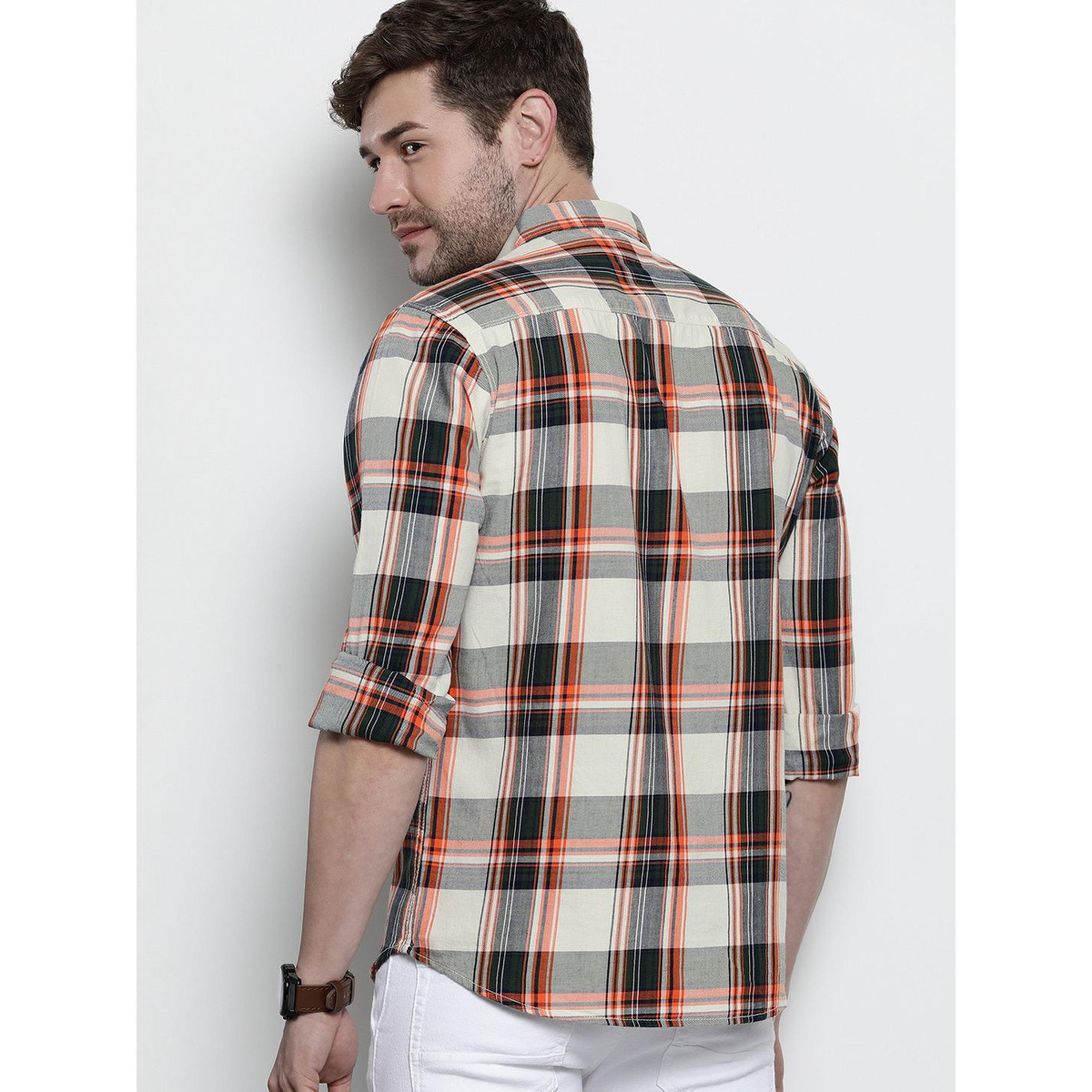 ذا انديان كراج كو × ستايلي - قميص رجالي تصميم نحيف منقوش لون كريمي-men-clothing-shirts-image-4