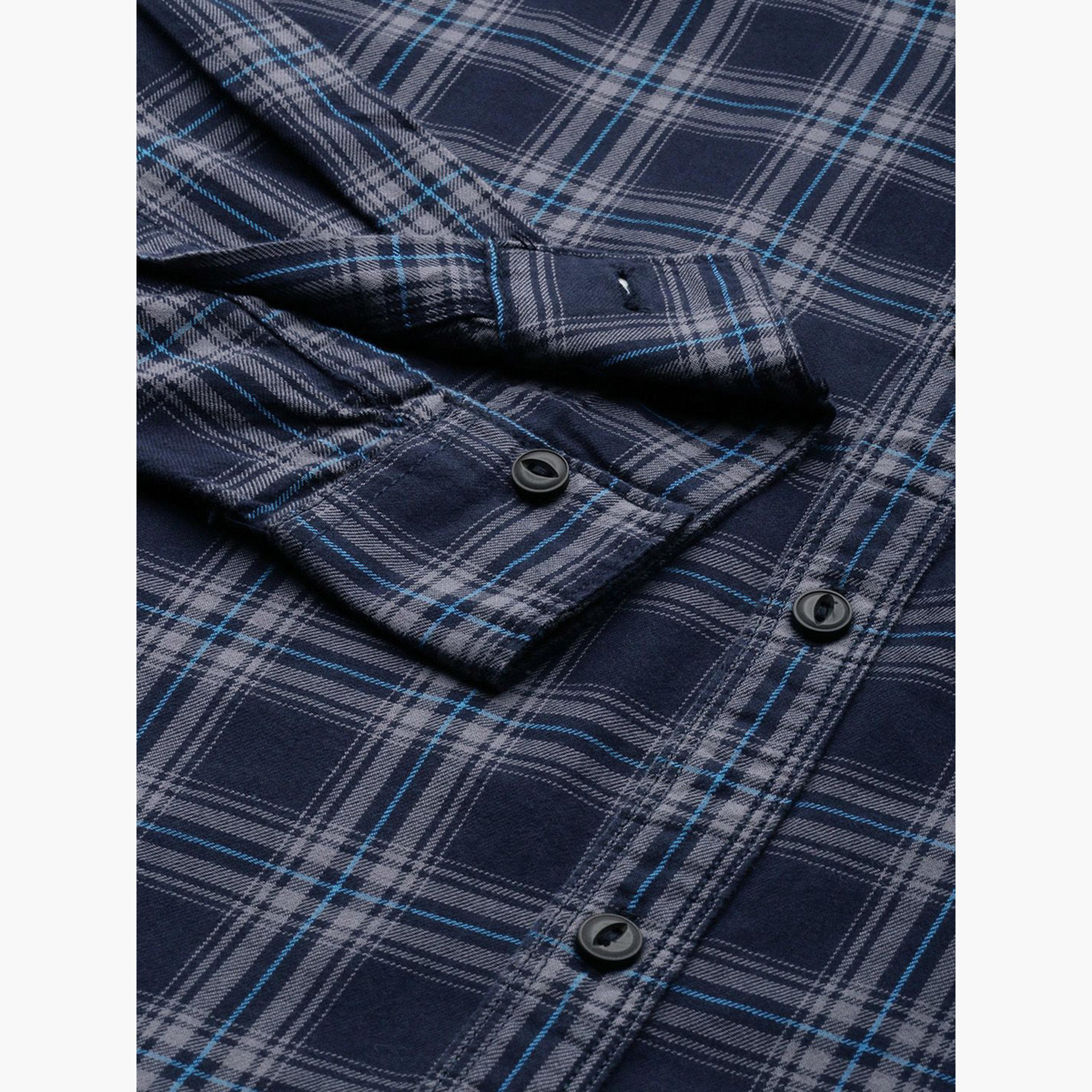 The Indian Garage Co X Styli Navy Blue Checked Slim Fit Shirt-men-clothing-shirts-image-3