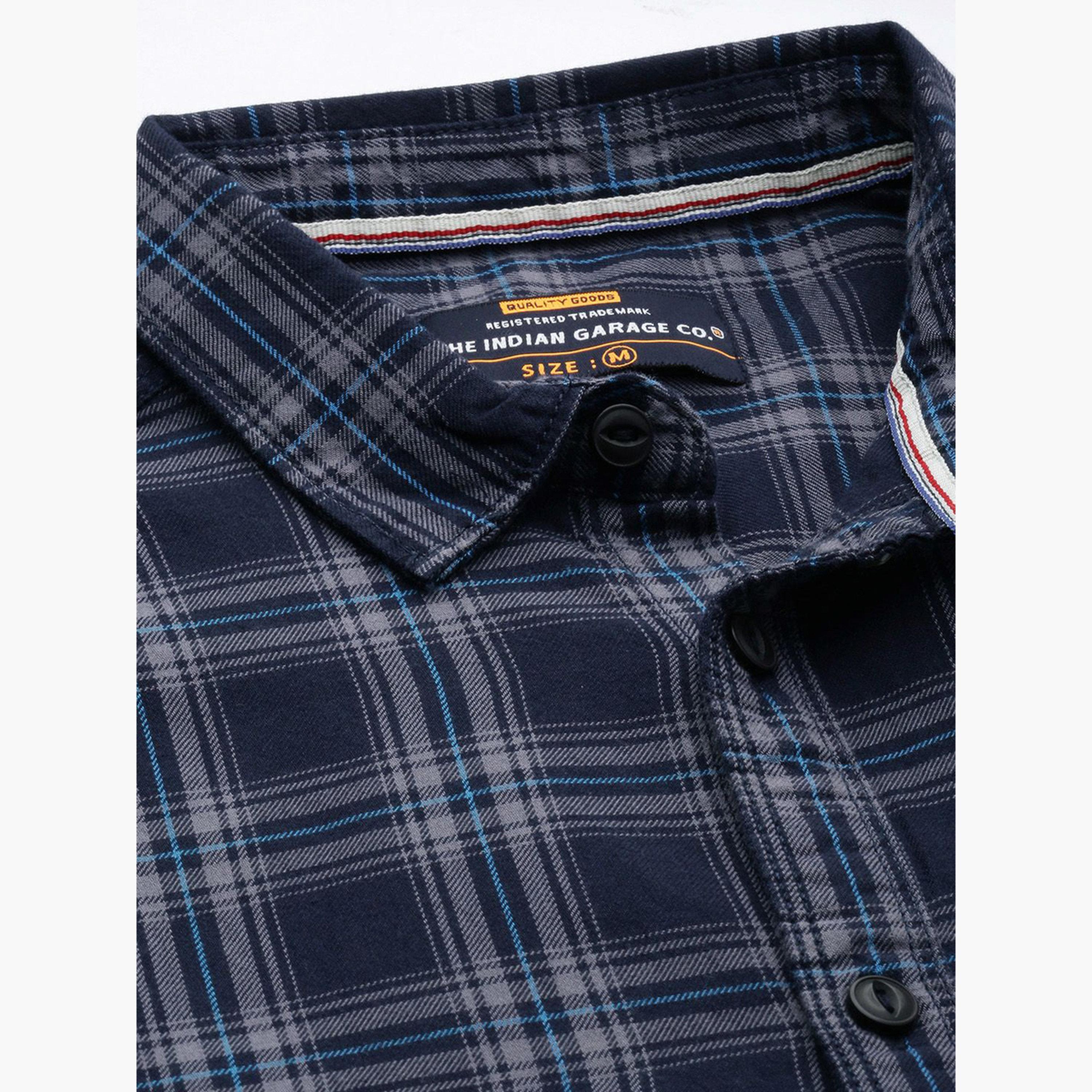 The Indian Garage Co X Styli Navy Blue Checked Slim Fit Shirt-men-clothing-shirts-image-5