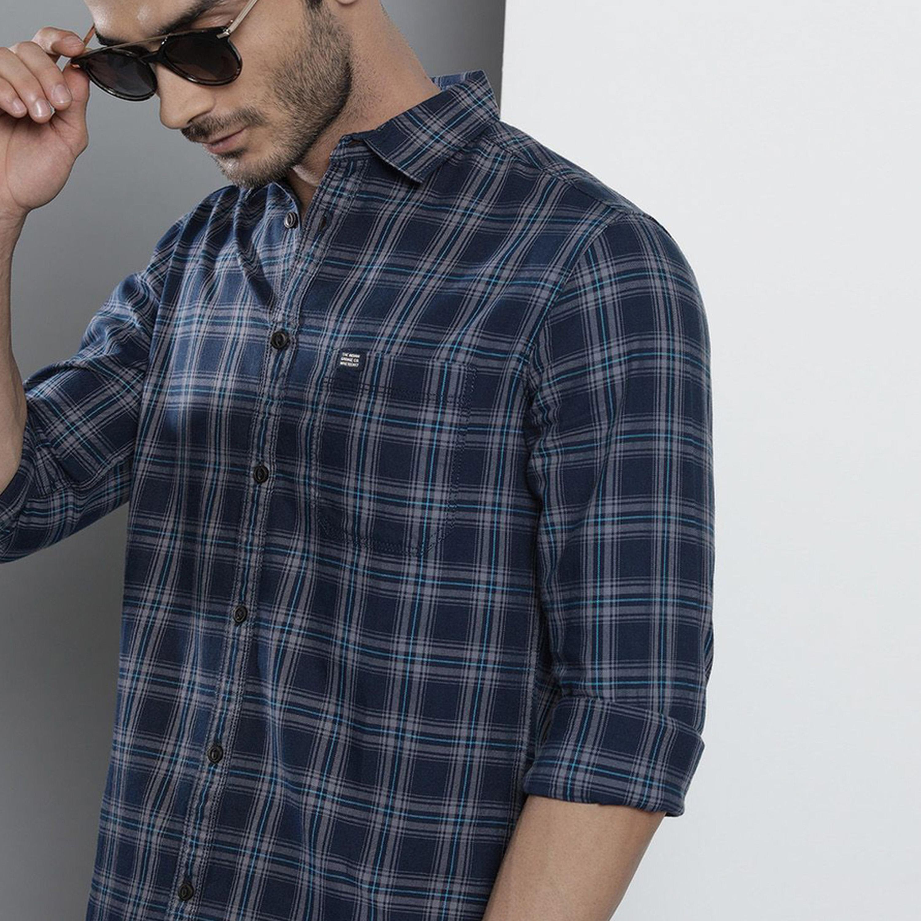The Indian Garage Co X Styli Navy Blue Checked Slim Fit Shirt-men-clothing-shirts-image-6