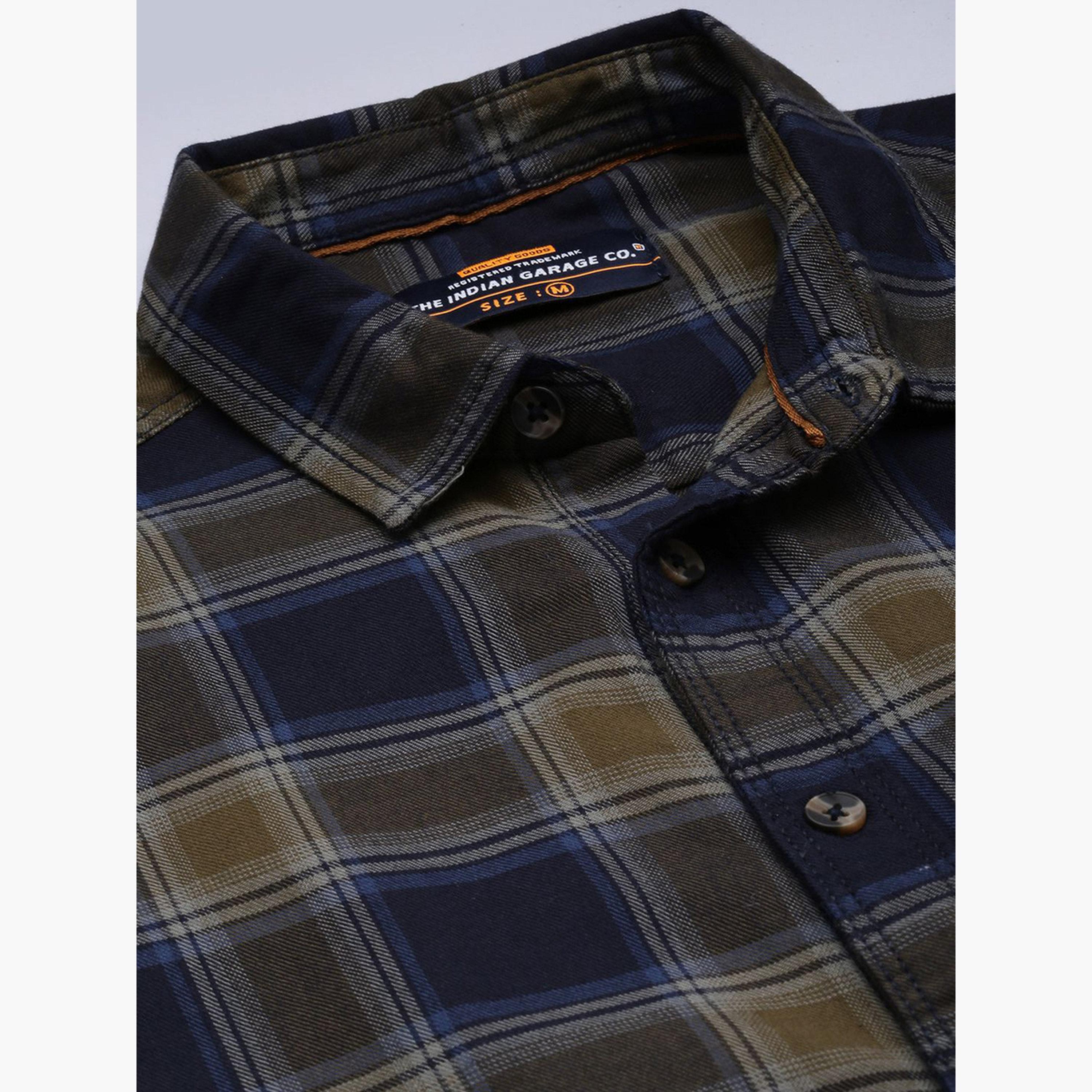The Indian Garage Co X Styli Men Navy Blue Checked Spread Collar Shirt-men-clothing-shirts-image-5