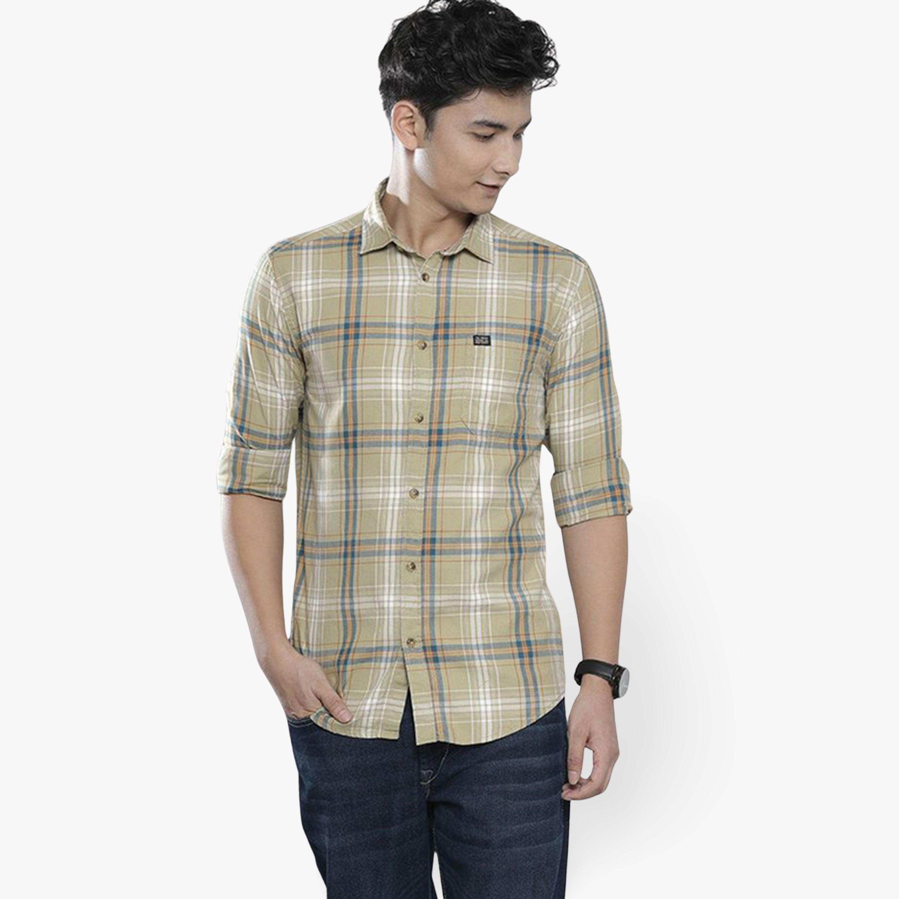 ذا انديان كراج كو × ستايلي - قميص رجالي تصميم نحيف منقوش لون أخضر-men-clothing-shirts-image-1