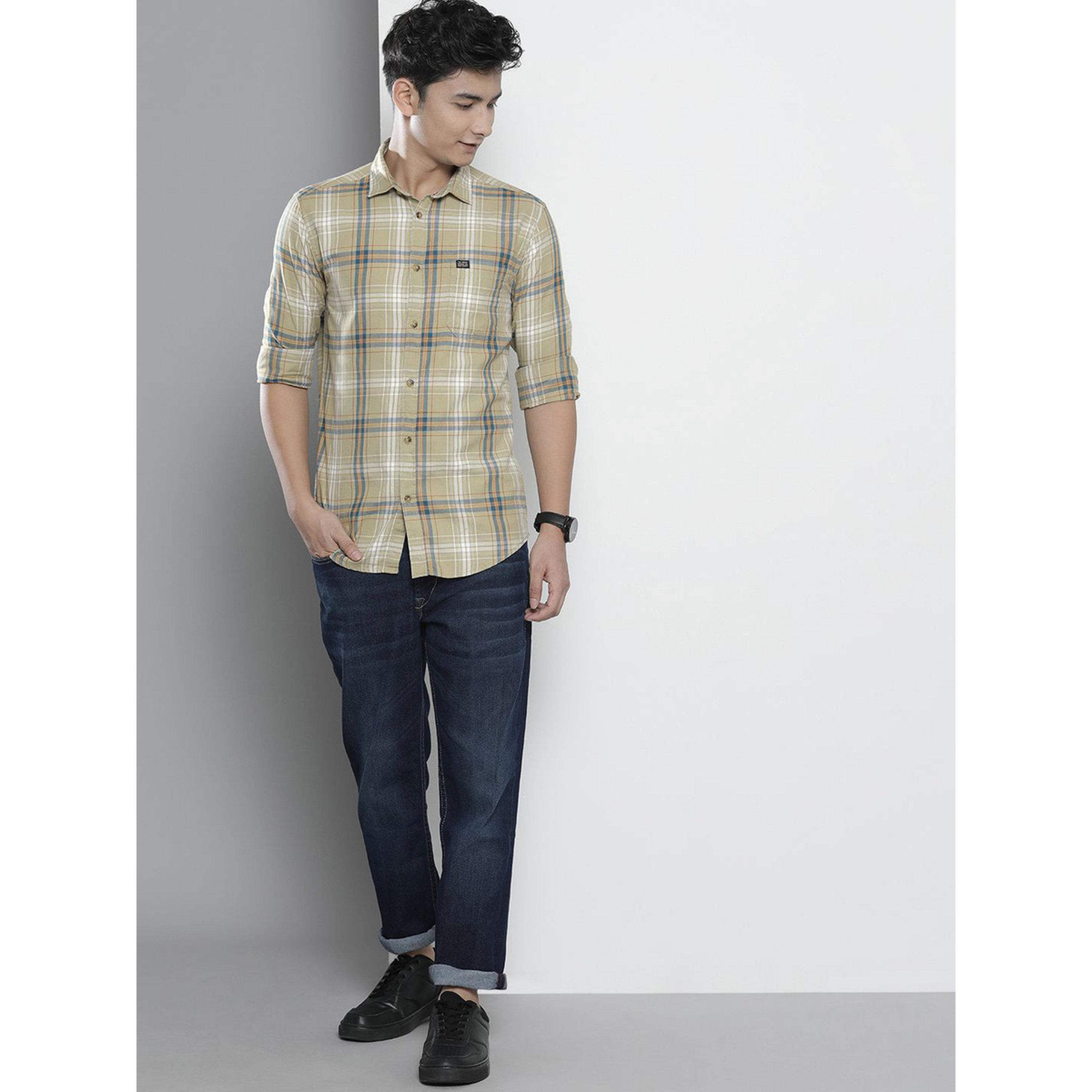 ذا انديان كراج كو × ستايلي - قميص رجالي تصميم نحيف منقوش لون أخضر-men-clothing-shirts-image-2