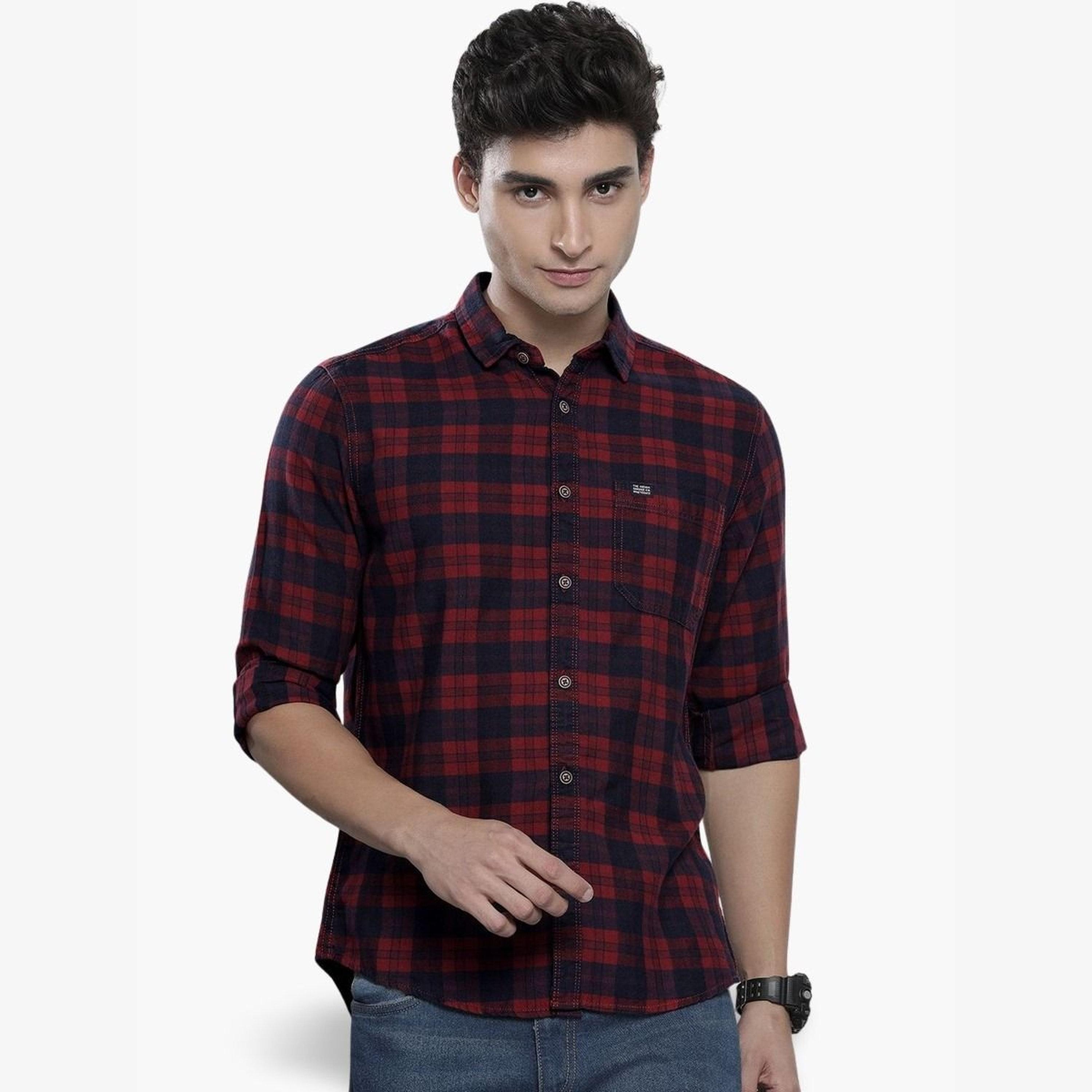 The Indian Garage Co X Styli Men Maroon Slim Fit Checked Shirt-men-clothing-shirts-image-1