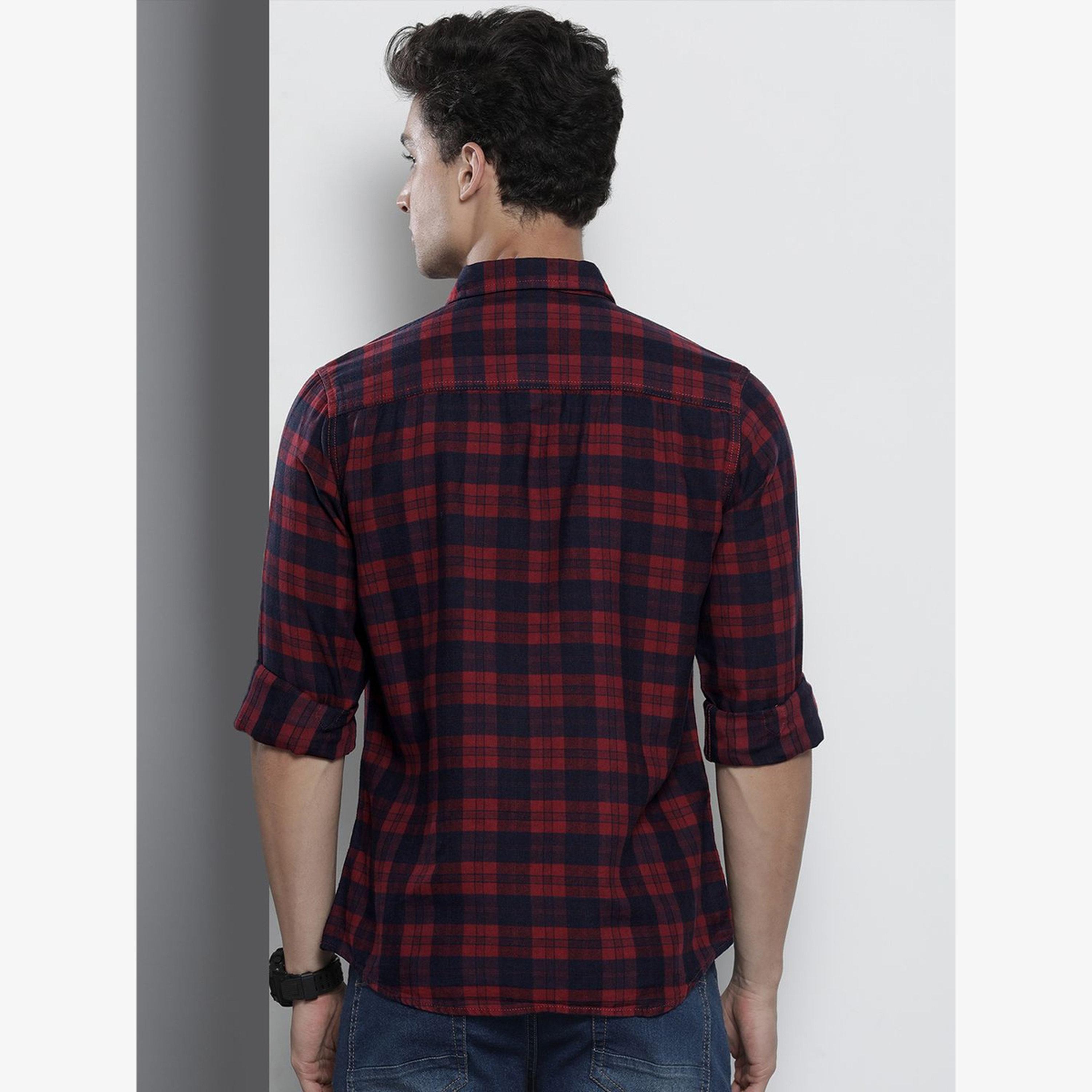 The Indian Garage Co X Styli Men Maroon Slim Fit Checked Shirt-men-clothing-shirts-image-3
