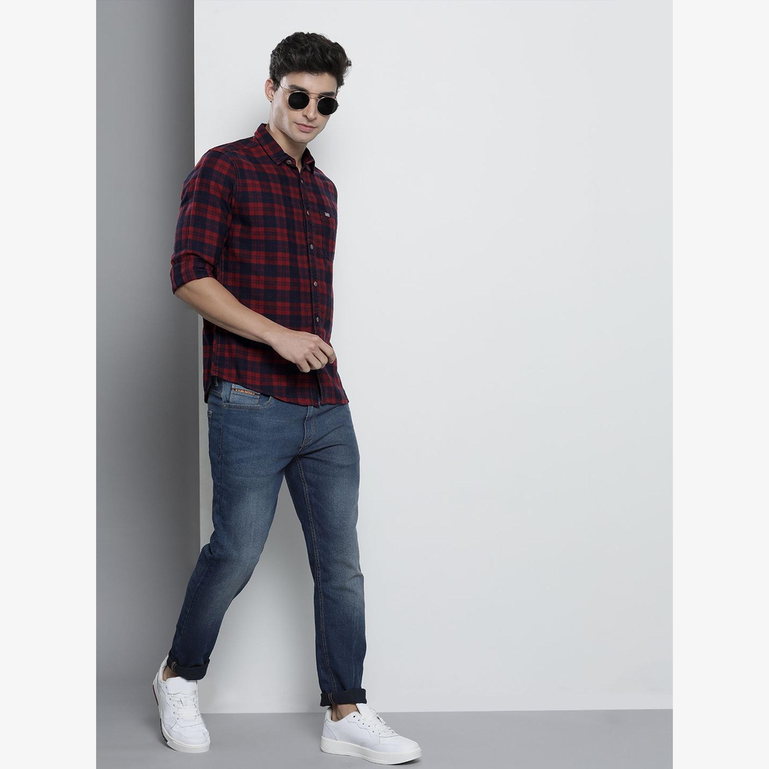 The Indian Garage Co X Styli Men Maroon Slim Fit Checked Shirt-men-clothing-shirts-image-4