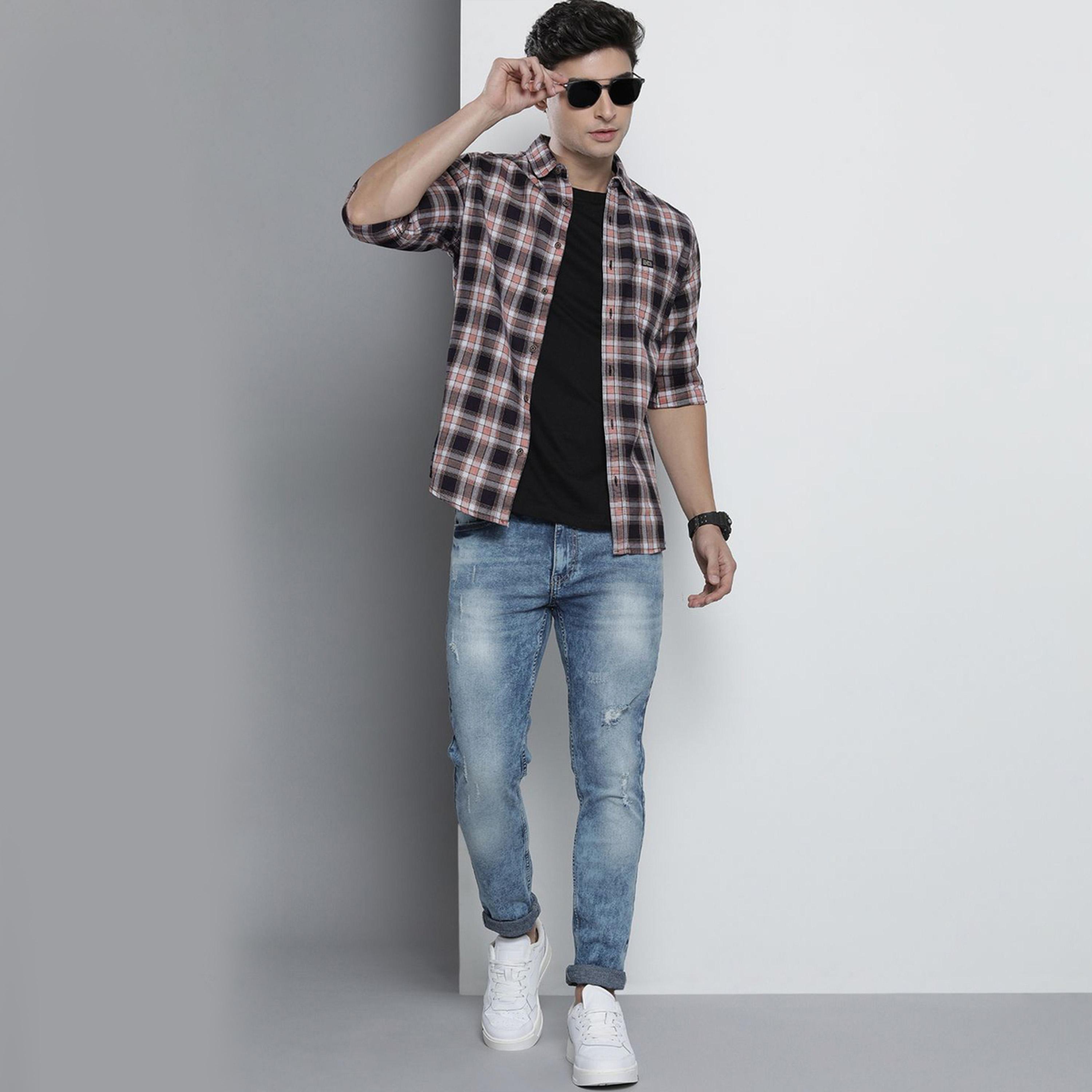 ذا انديان كراج كو × ستايلي - قميص رجالي منقوش لون أزرق داكن-men-clothing-shirts-image-2