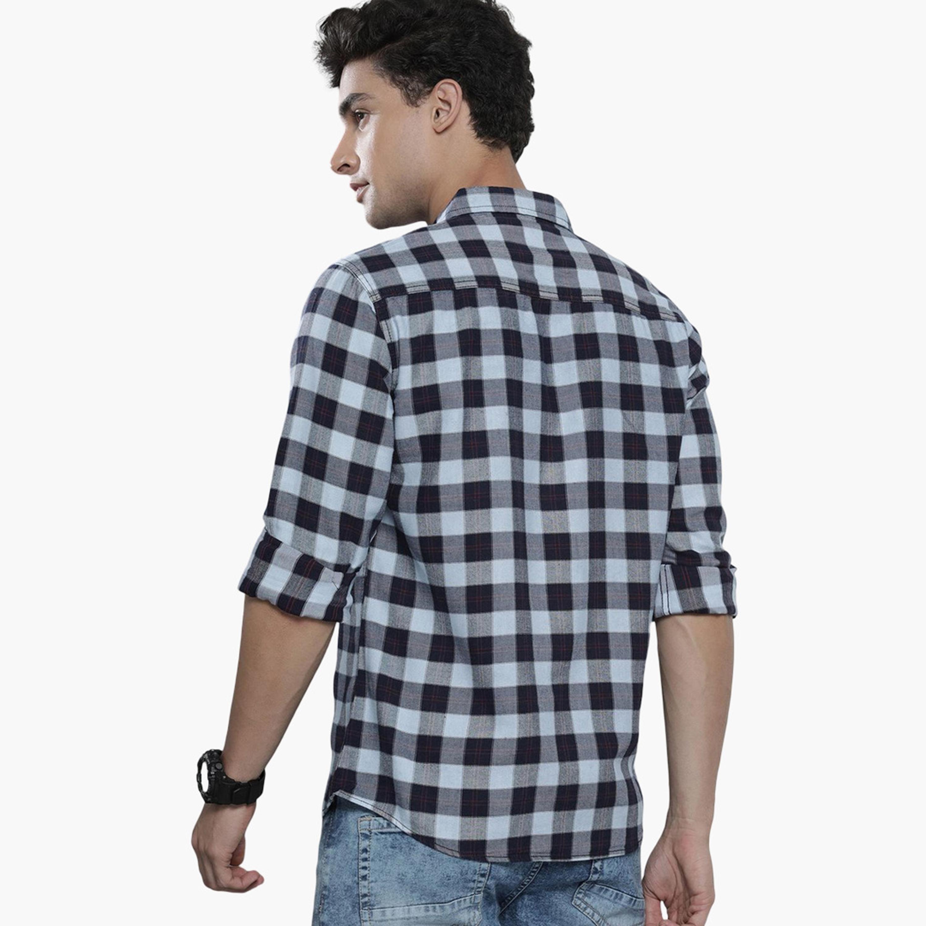 ذا انديان كراج كو × ستايلي - قميص رجالي منقوش ياقة واسعة أزرق داكن-men-clothing-shirts-image-3