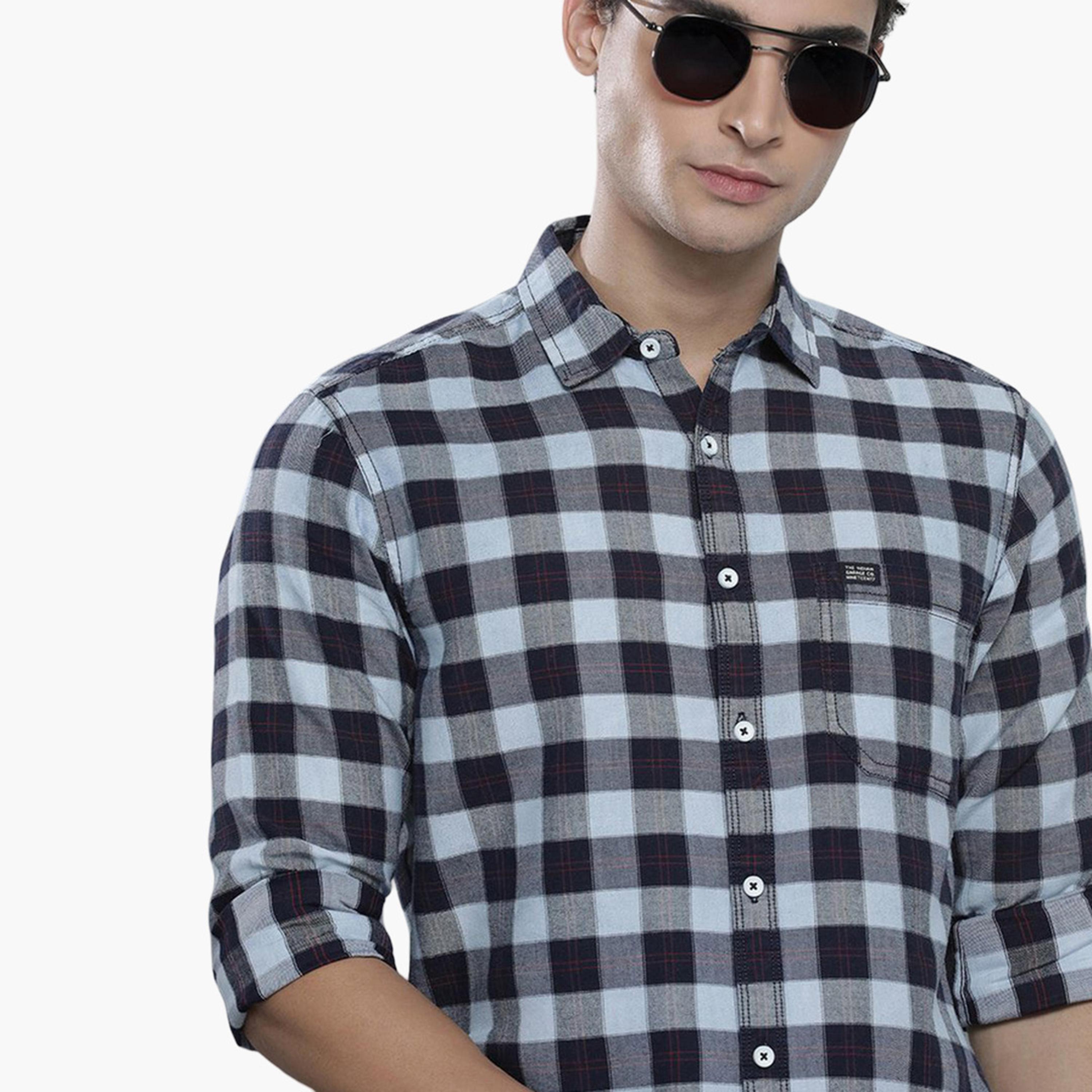 ذا انديان كراج كو × ستايلي - قميص رجالي منقوش ياقة واسعة أزرق داكن-men-clothing-shirts-image-4