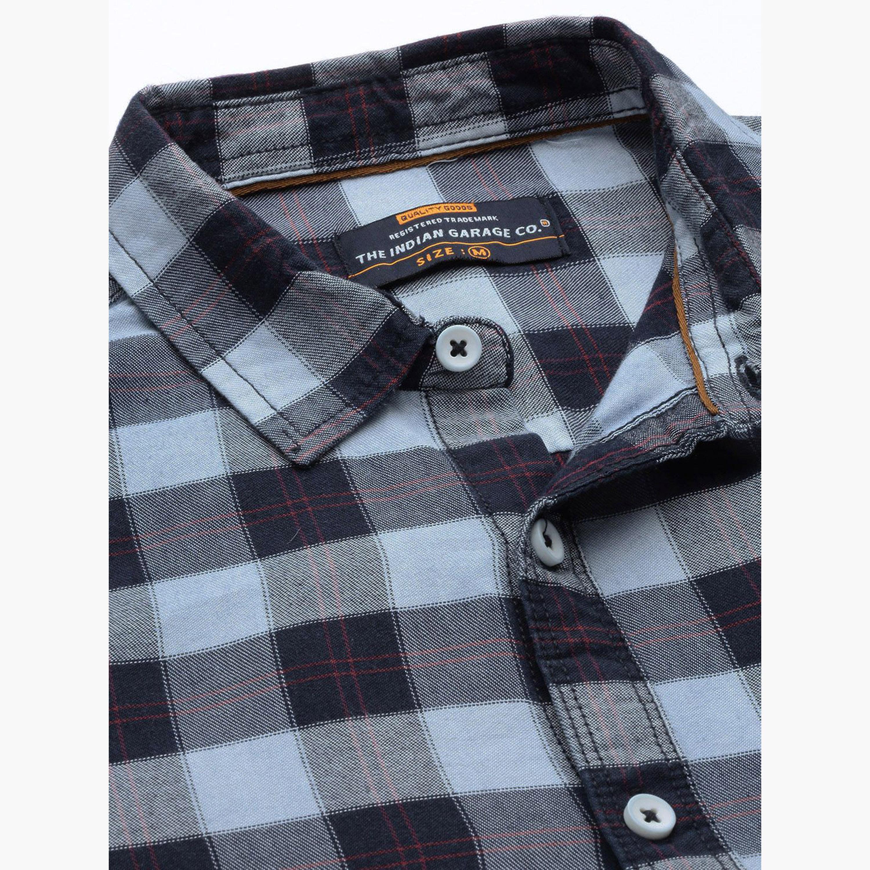 ذا انديان كراج كو × ستايلي - قميص رجالي منقوش ياقة واسعة أزرق داكن-men-clothing-shirts-image-5