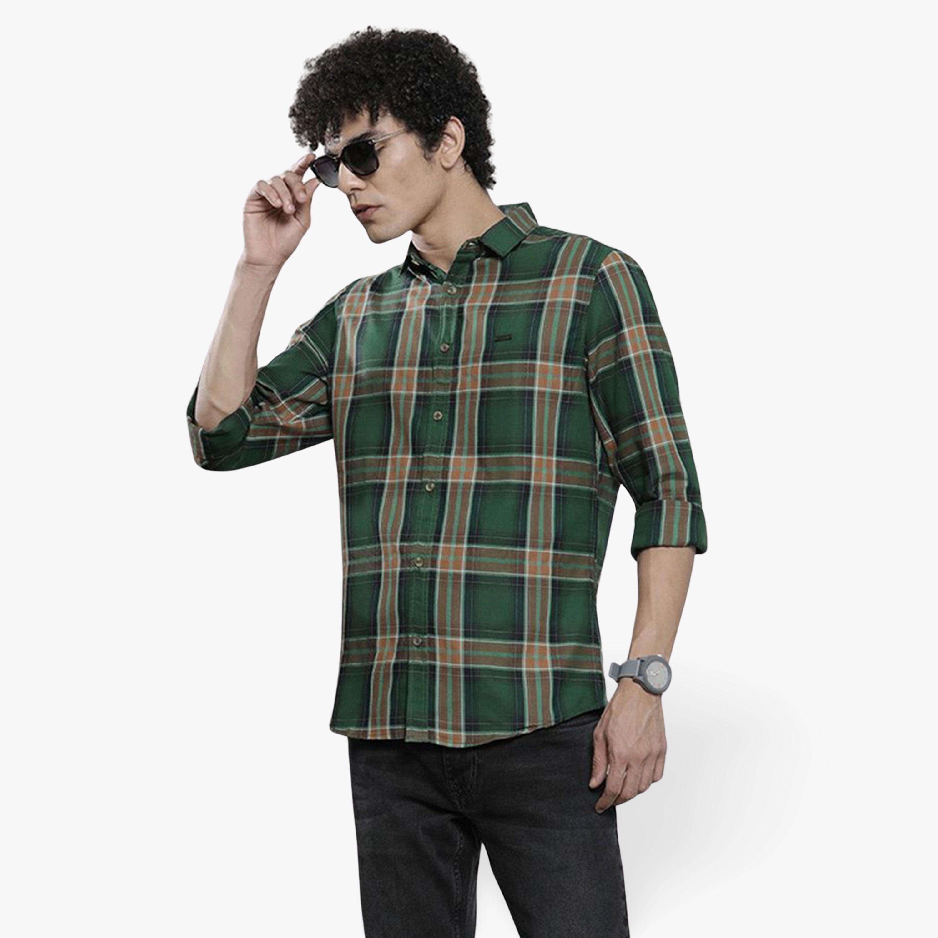 ذا انديان كراج كو × ستايلي - قميص رجالي تصميم عادي منقوش لون أخضر-men-clothing-shirts-image-1