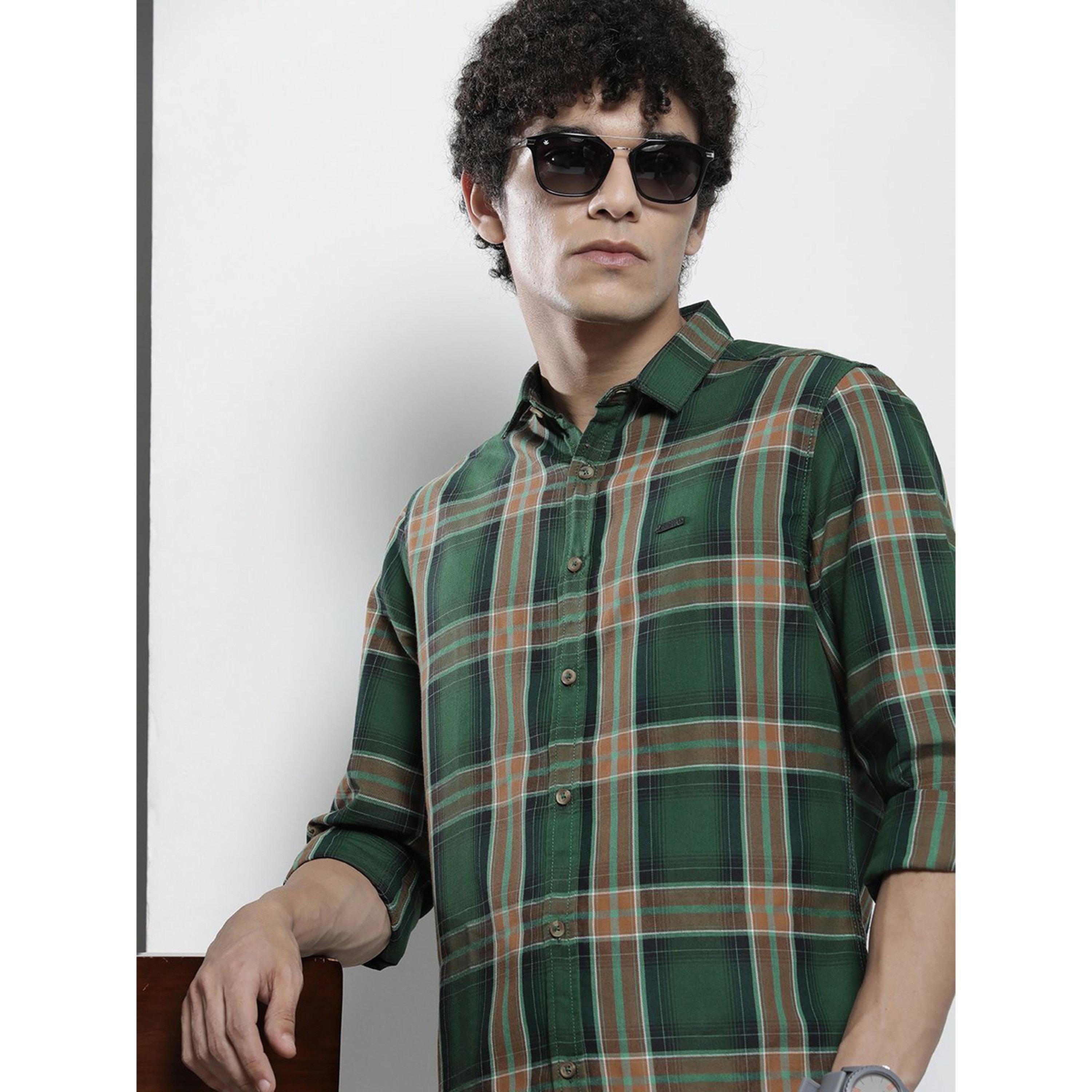 ذا انديان كراج كو × ستايلي - قميص رجالي تصميم عادي منقوش لون أخضر-men-clothing-shirts-image-2