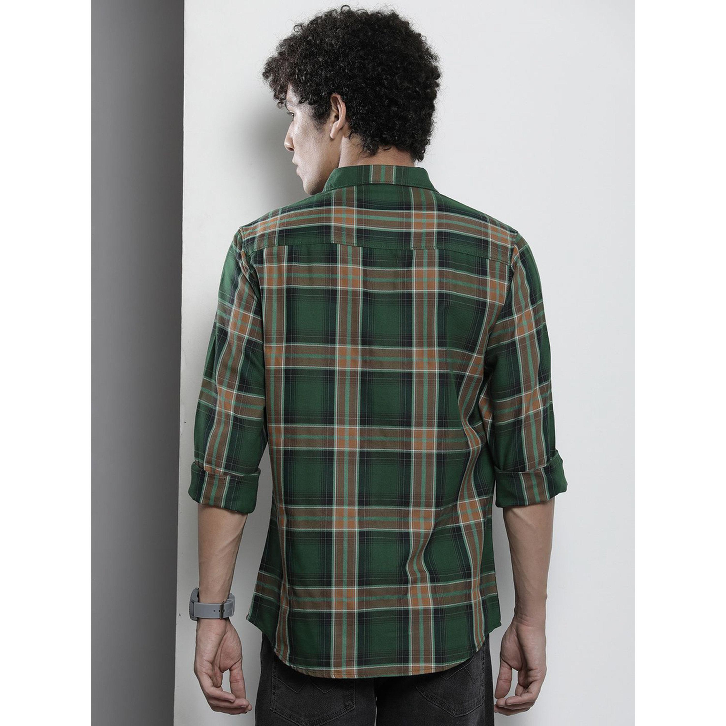 ذا انديان كراج كو × ستايلي - قميص رجالي تصميم عادي منقوش لون أخضر-men-clothing-shirts-image-4