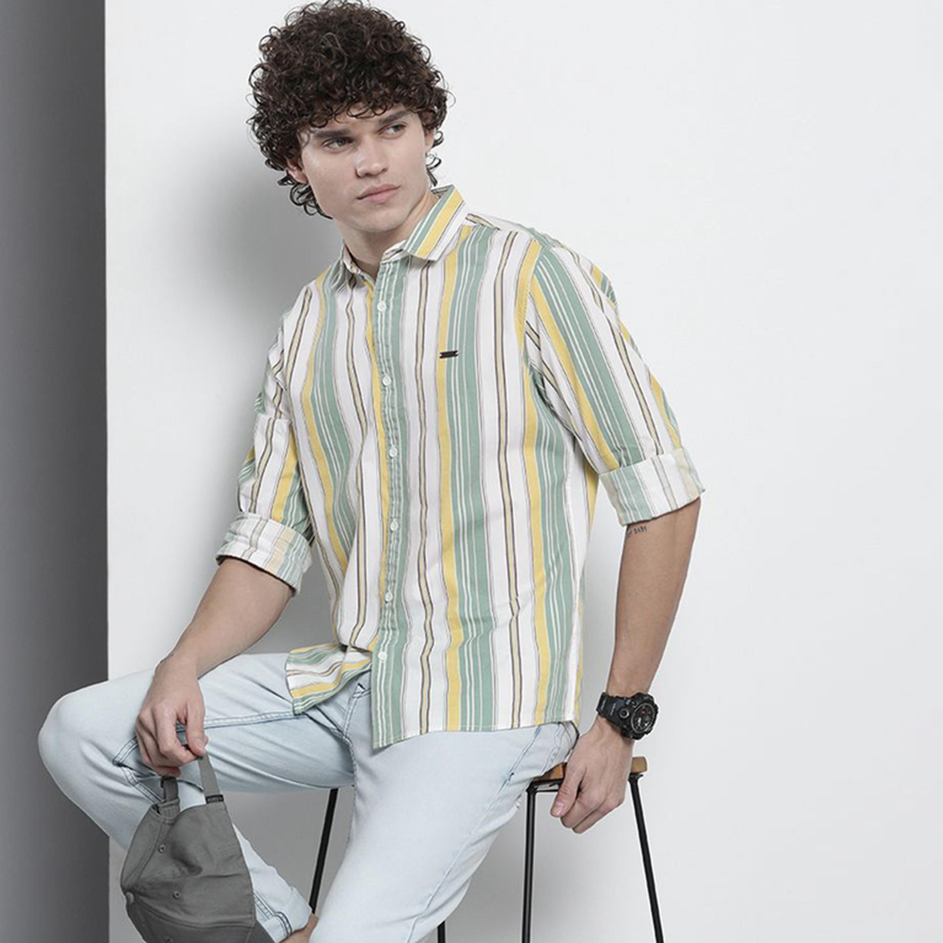 ذا انديان كراج كو × ستايلي - قميص رجالي مخطط لون اأخضر-men-clothing-shirts-image-1