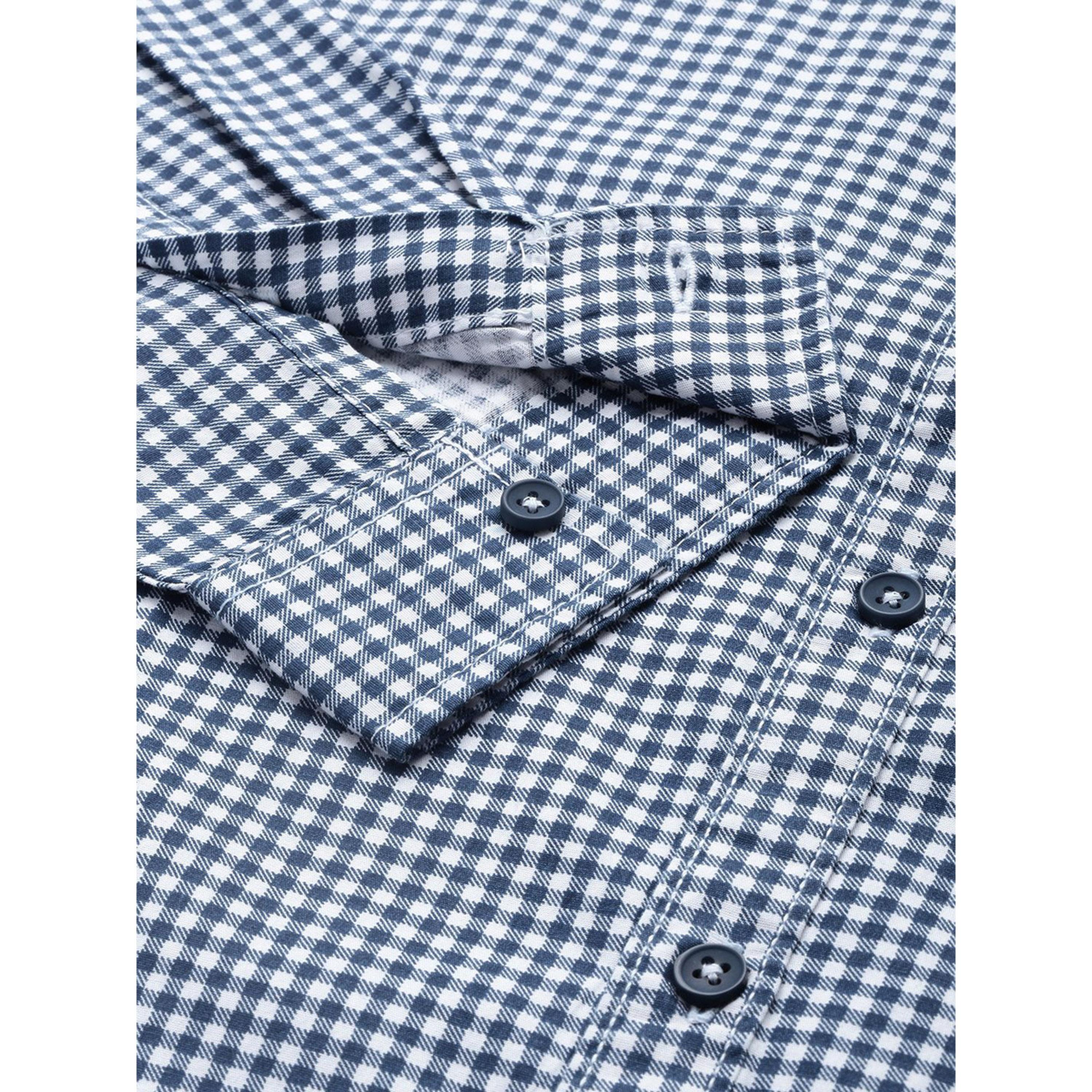 The Indian Garage Co X Styli Men Navy Blue Checked Spread Collar Shirt-men-clothing-shirts-image-3