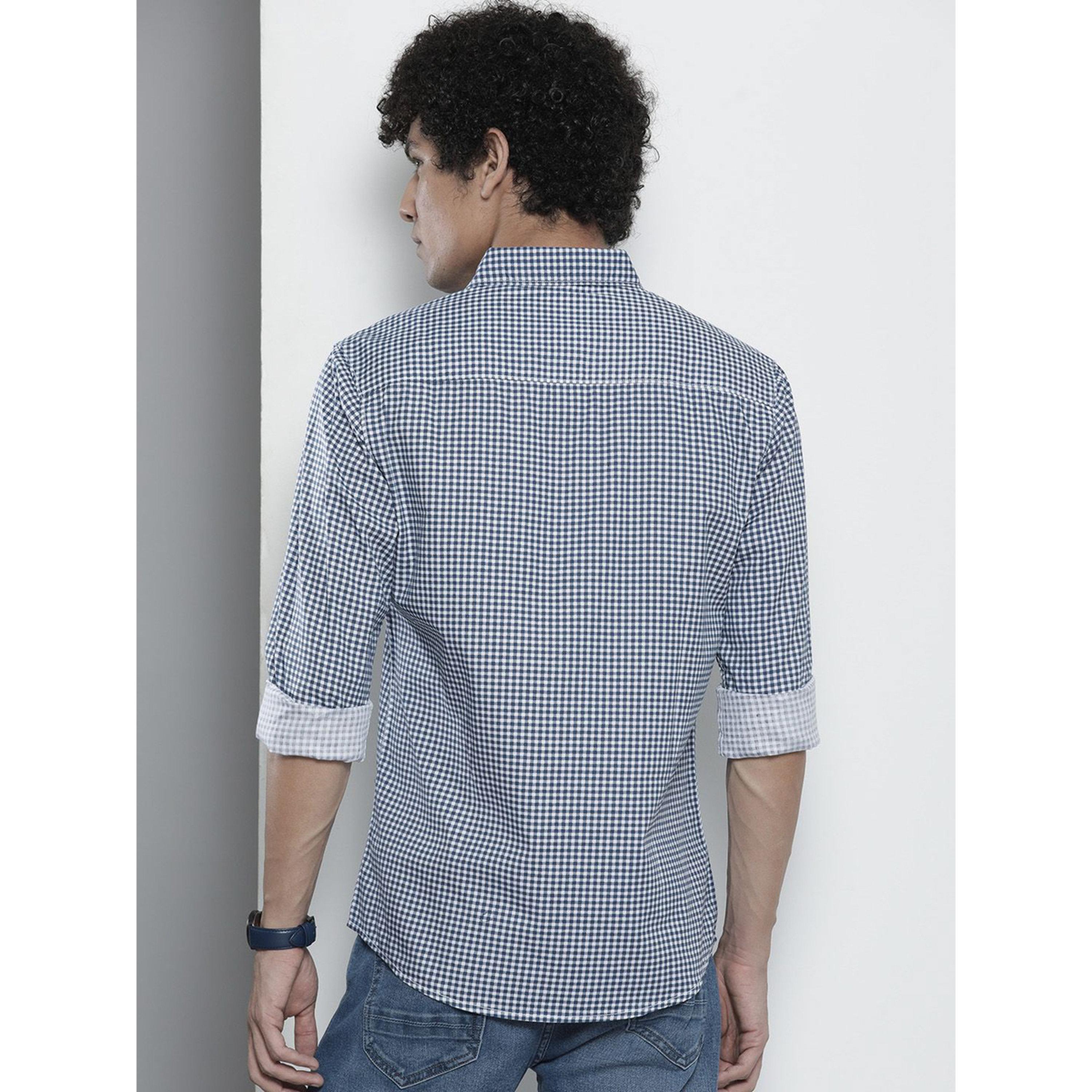 The Indian Garage Co X Styli Men Navy Blue Checked Spread Collar Shirt-men-clothing-shirts-image-4