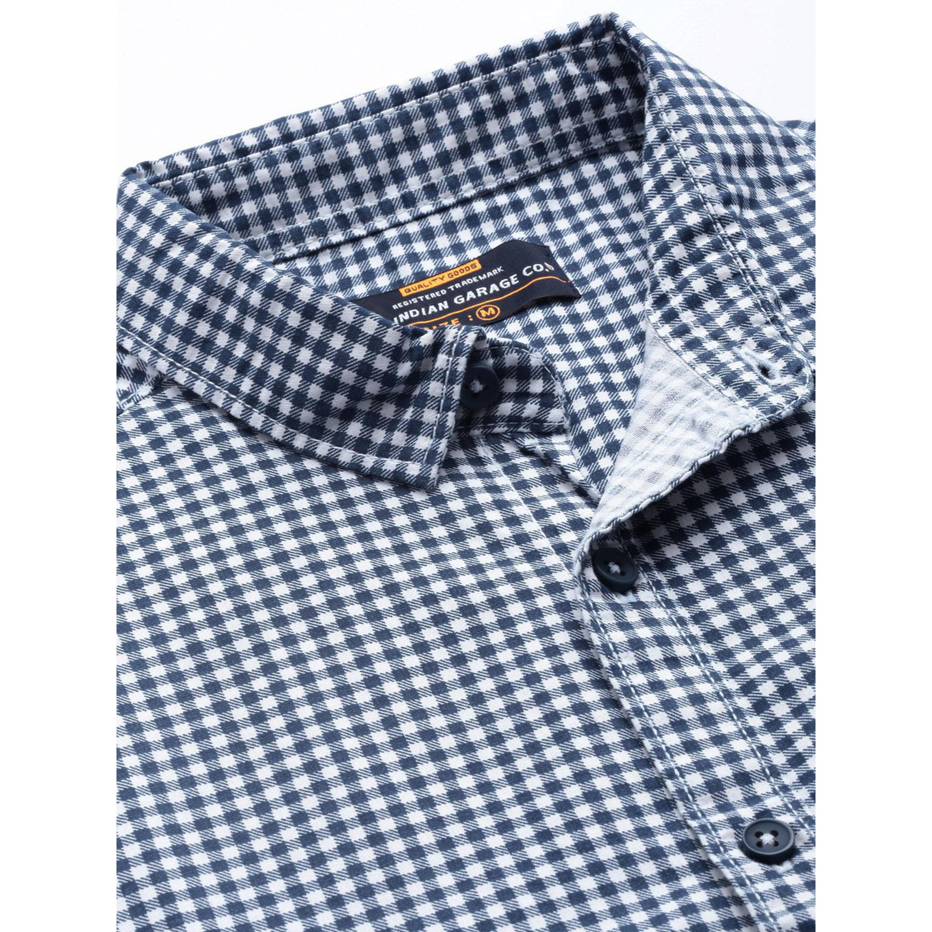 The Indian Garage Co X Styli Men Navy Blue Checked Spread Collar Shirt-men-clothing-shirts-image-5
