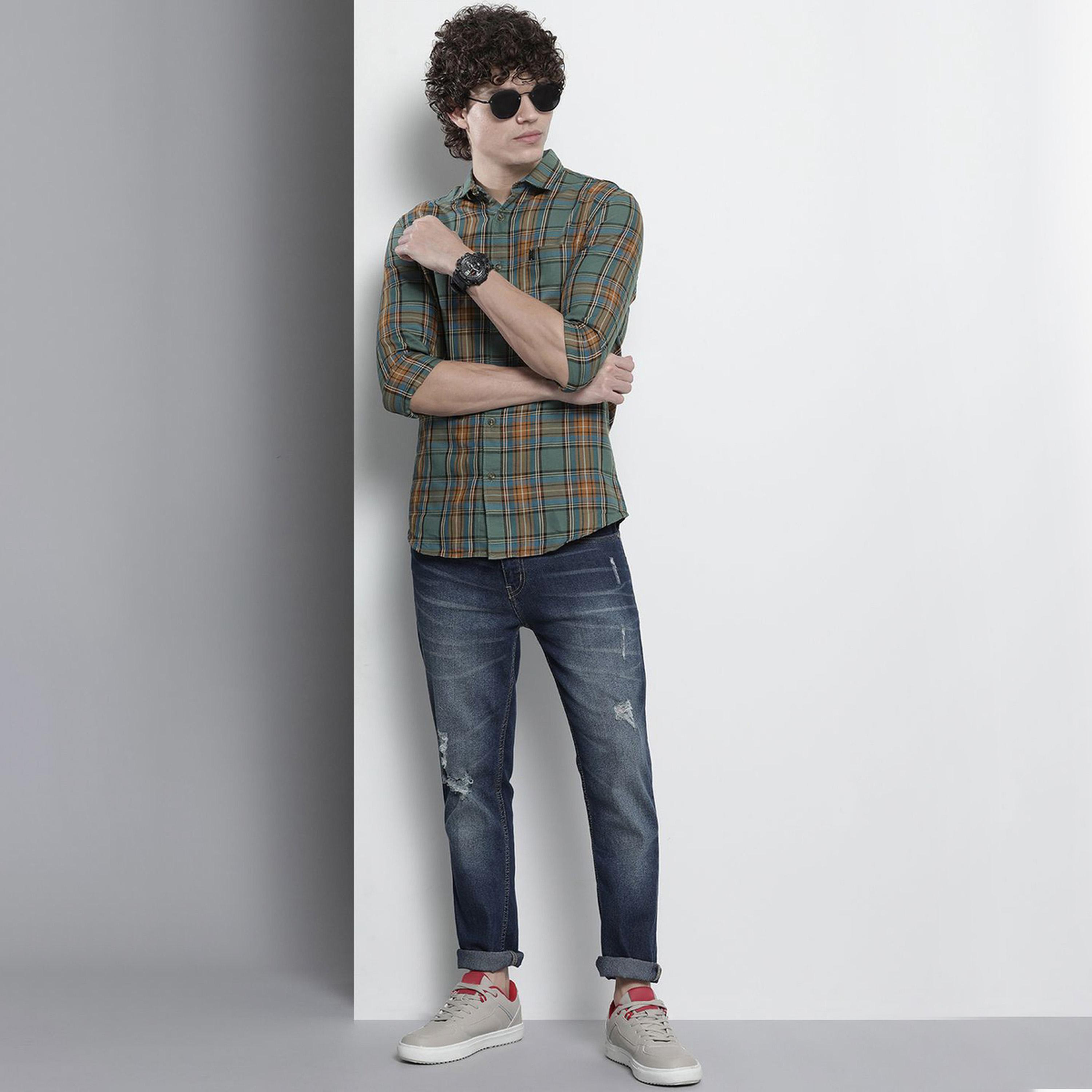 The Indian Garage Co X Styli Green Checked Regular Fit Shirt-men-clothing-shirts-image-2