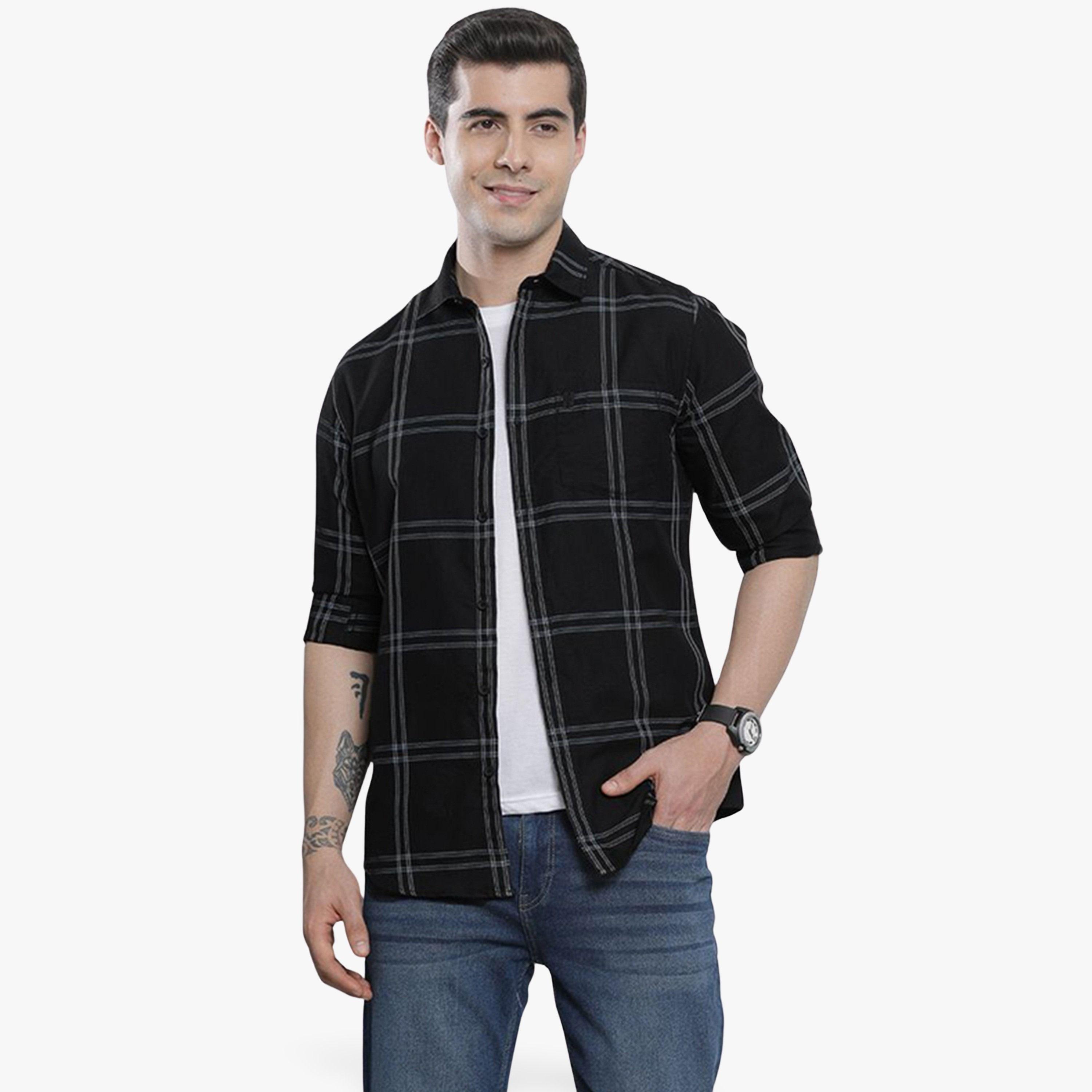 The Indian Garage Co X Styli Men Black Checkered Casual Shirt-men-clothing-shirts-image-1