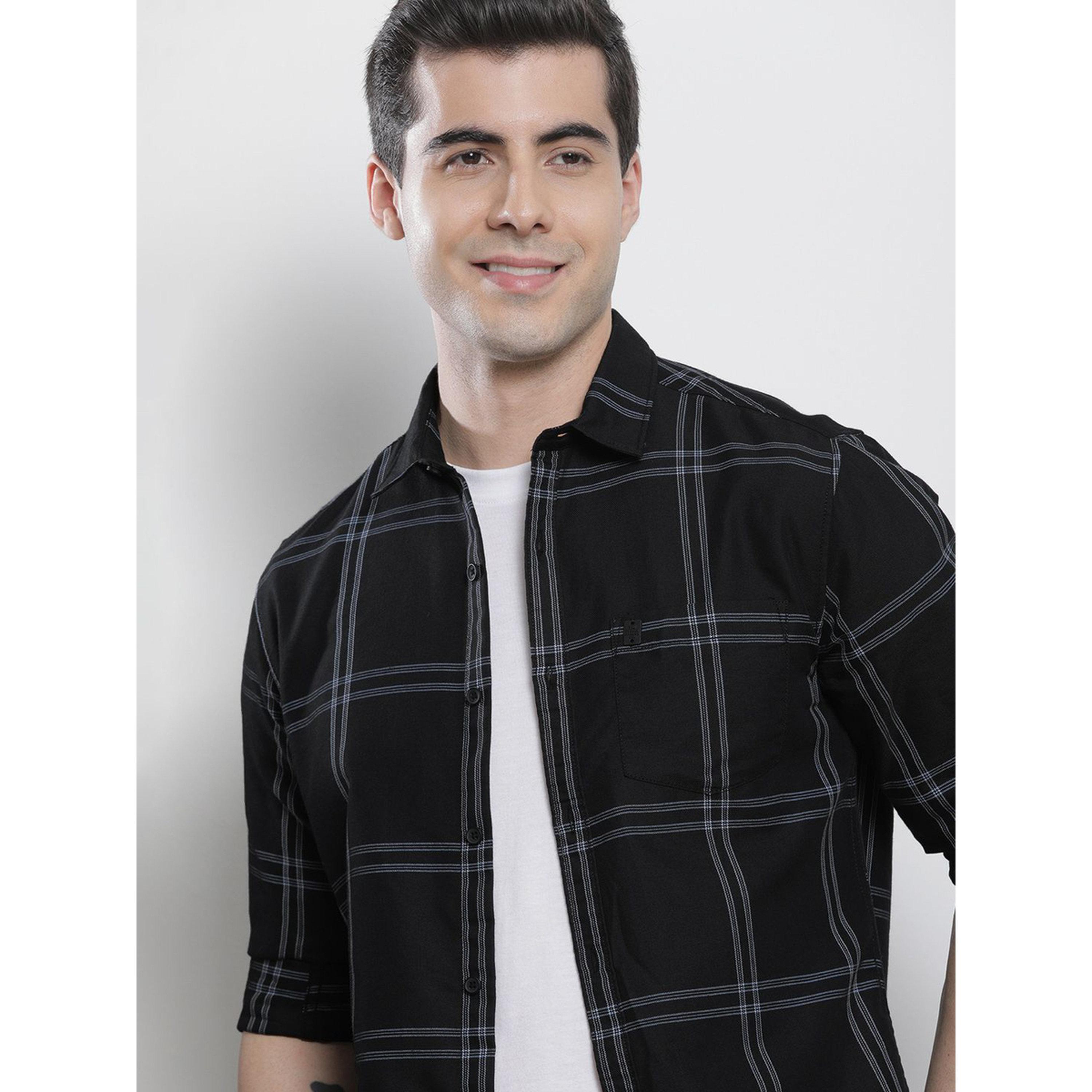 ذا انديان كراج كو × ستايلي - قميص رجالي كاجوال منقوش لون أسود-men-clothing-shirts-image-2